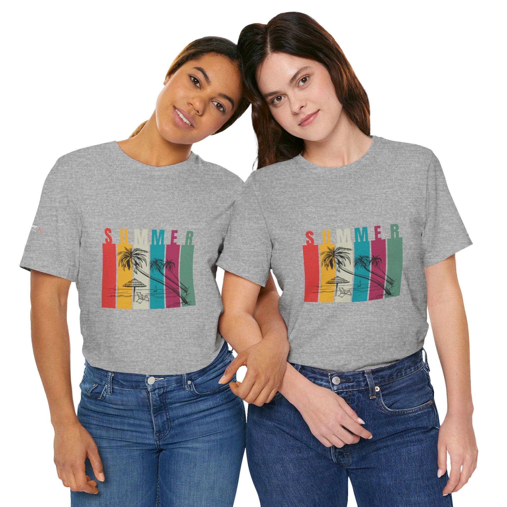 Summer Palm Beach T-Shirt — Vintage Striped Sunset Tee