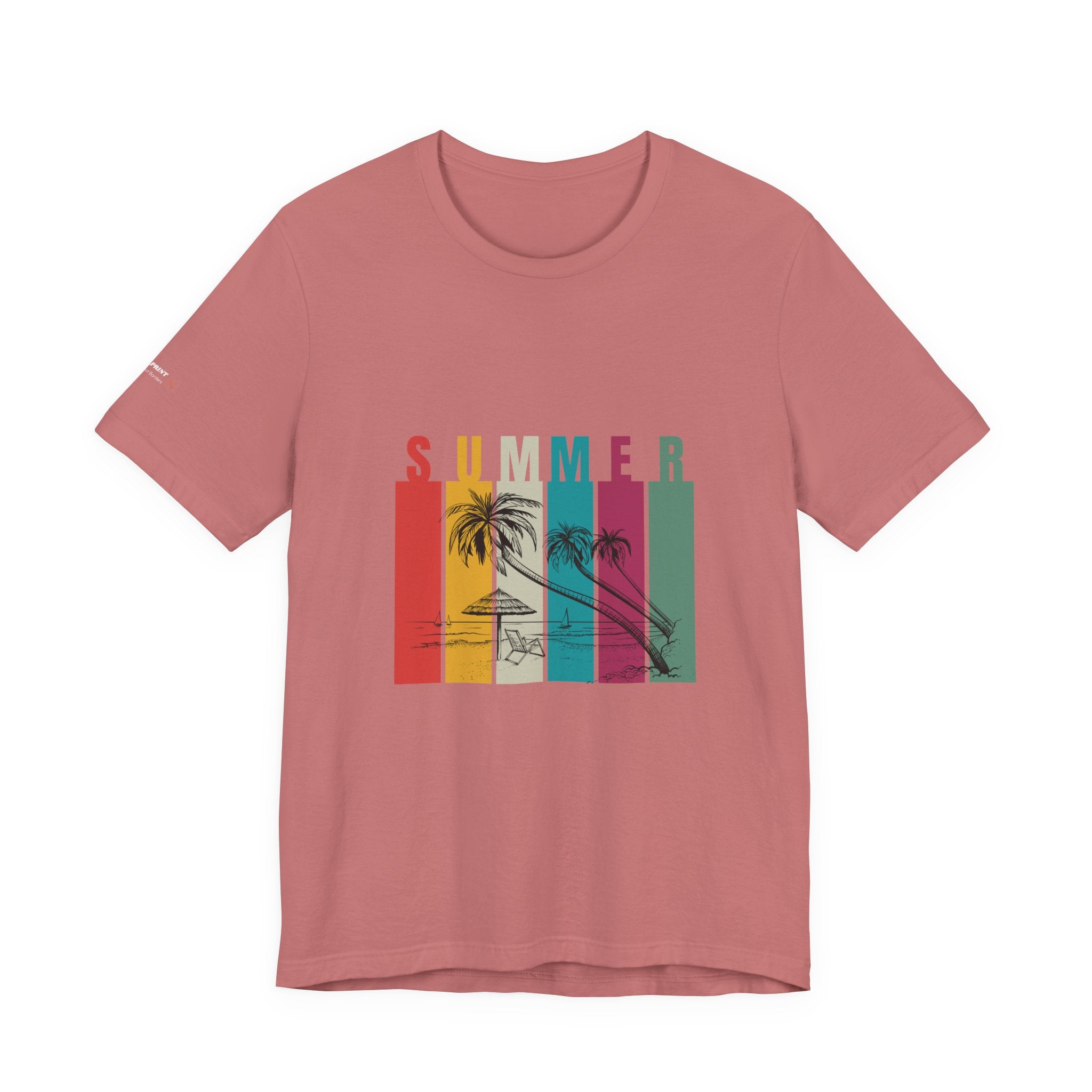Summer Palm Beach T-Shirt — Vintage Striped Sunset Tee