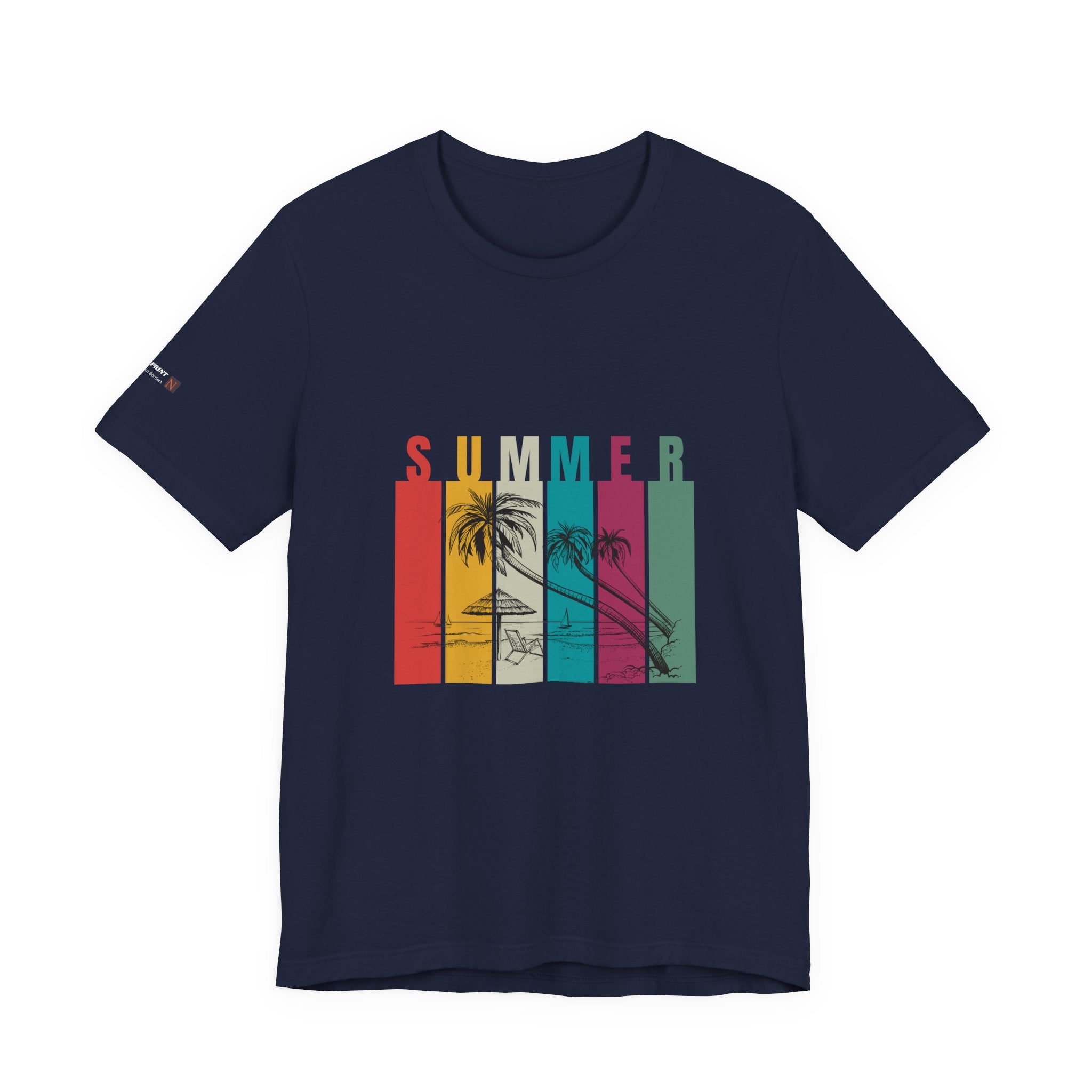 Summer Palm Beach T-Shirt — Vintage Striped Sunset Tee