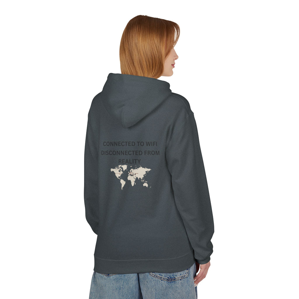 Connected to WiFi, Disconnected from Reality Hoodie – Minimal World Map Tech Travel Pullover