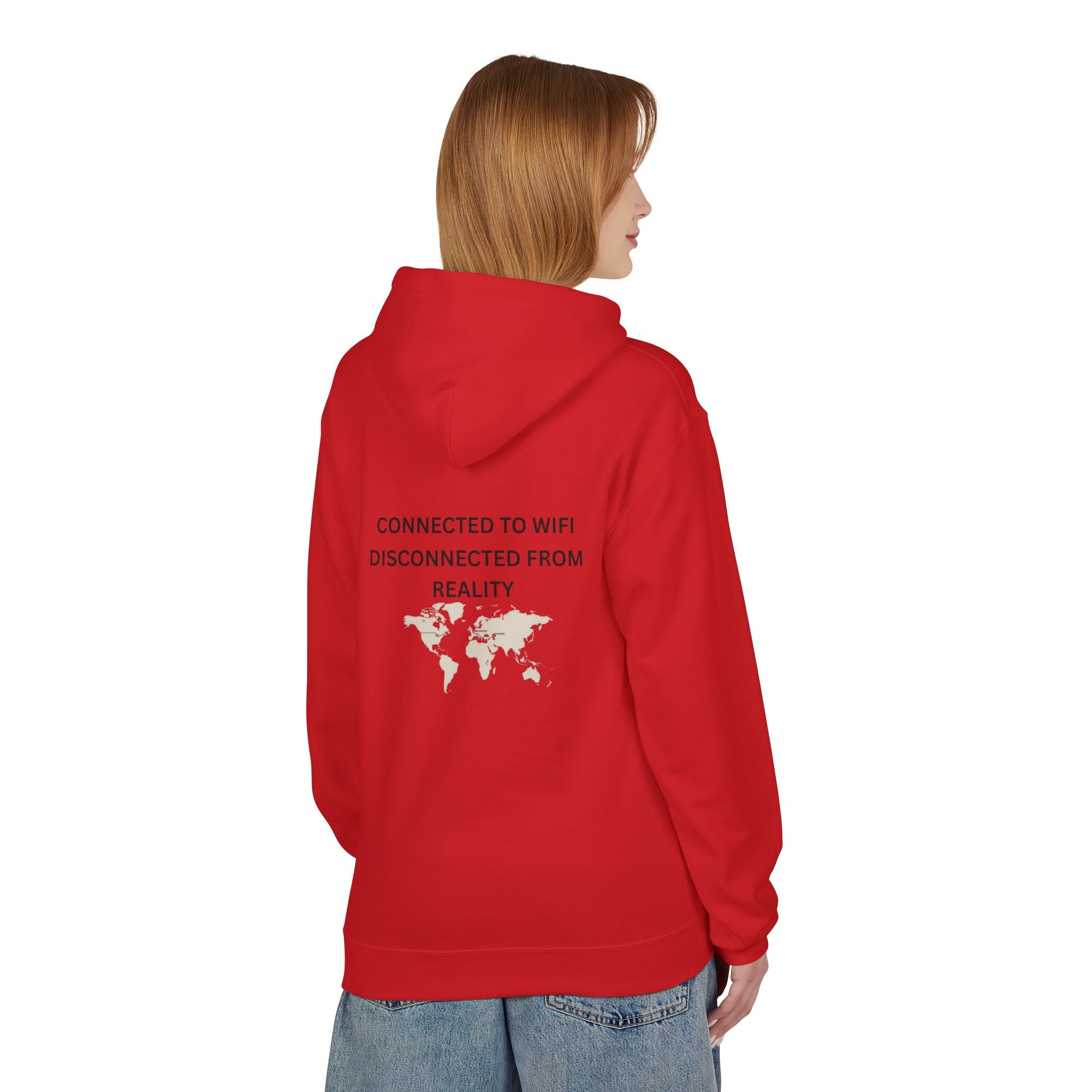 Connected to WiFi, Disconnected from Reality Hoodie – Minimal World Map Tech Travel Pullover