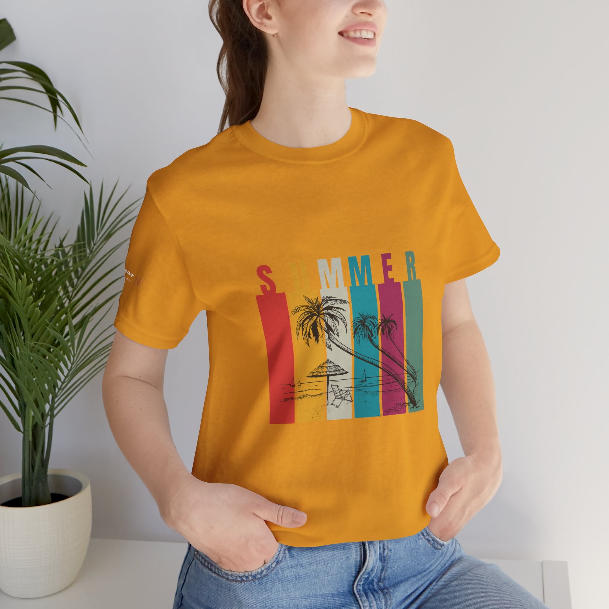 Summer Palm Beach T-Shirt — Vintage Striped Sunset Tee