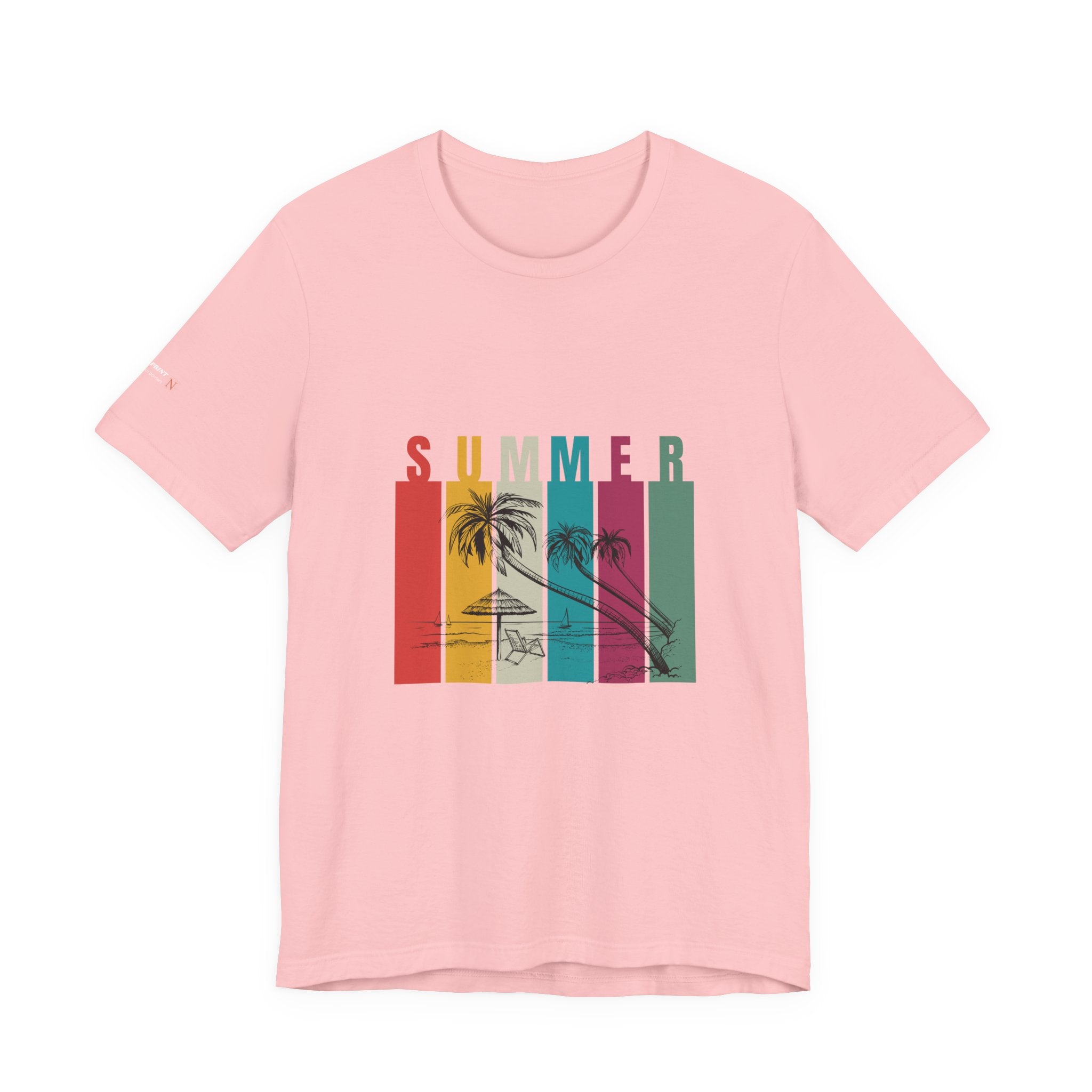 Summer Palm Beach T-Shirt — Vintage Striped Sunset Tee