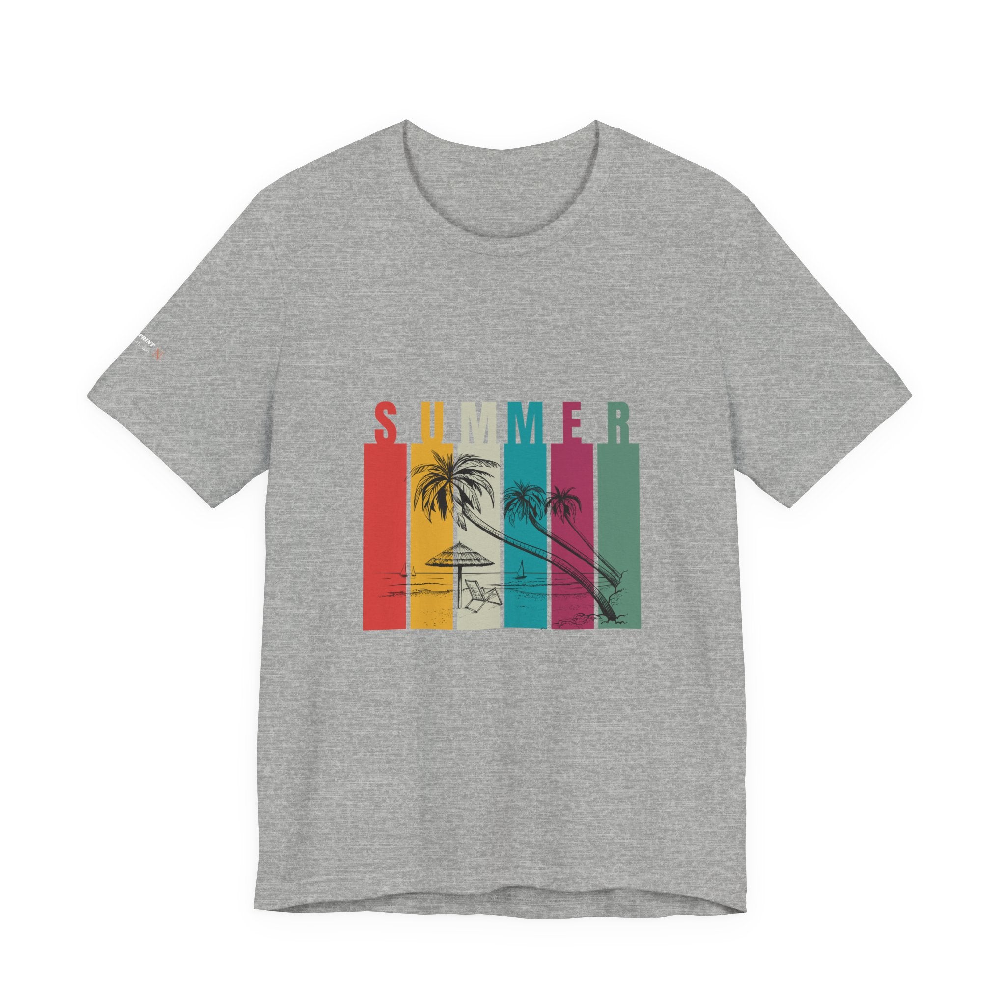 Summer Palm Beach T-Shirt — Vintage Striped Sunset Tee