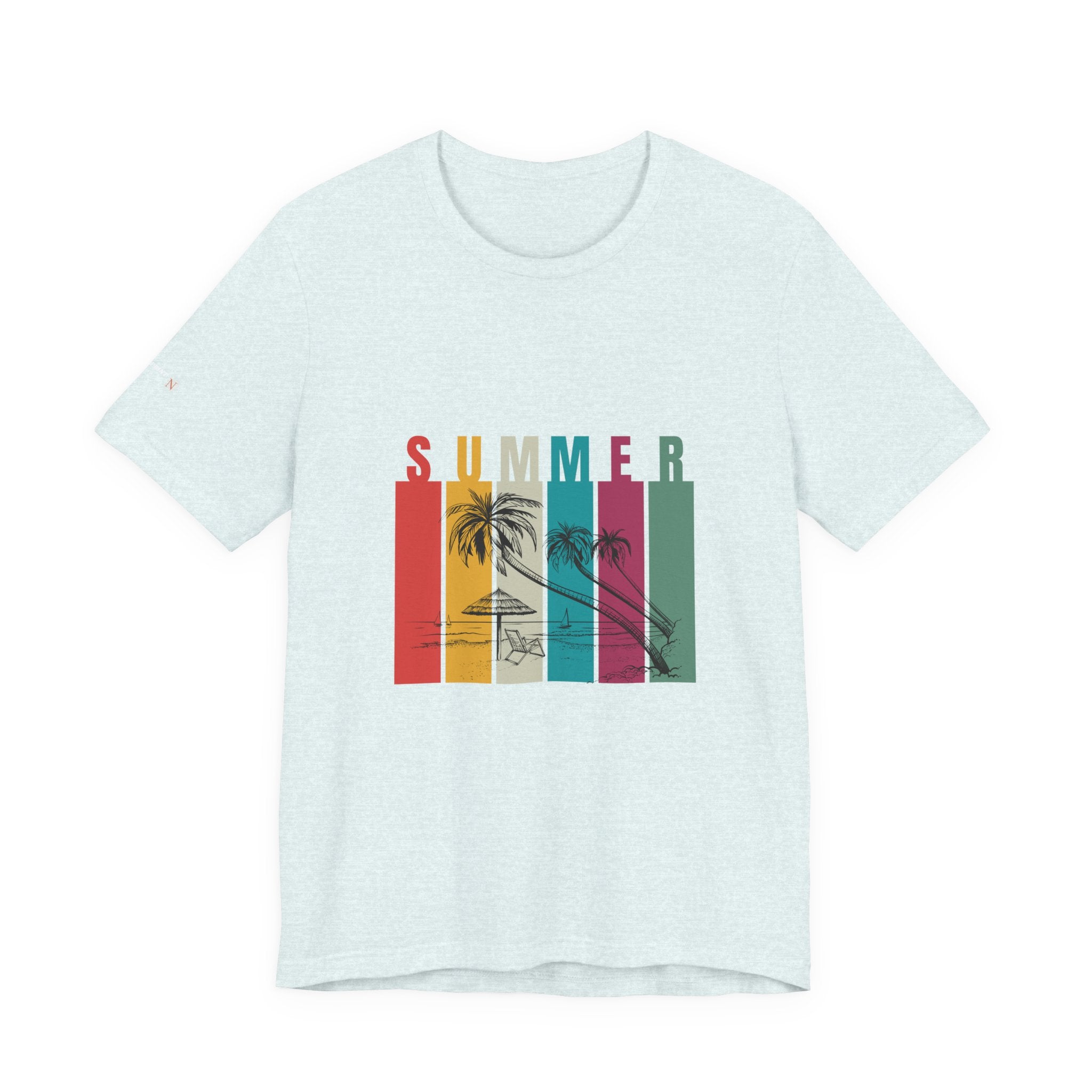 Summer Palm Beach T-Shirt — Vintage Striped Sunset Tee