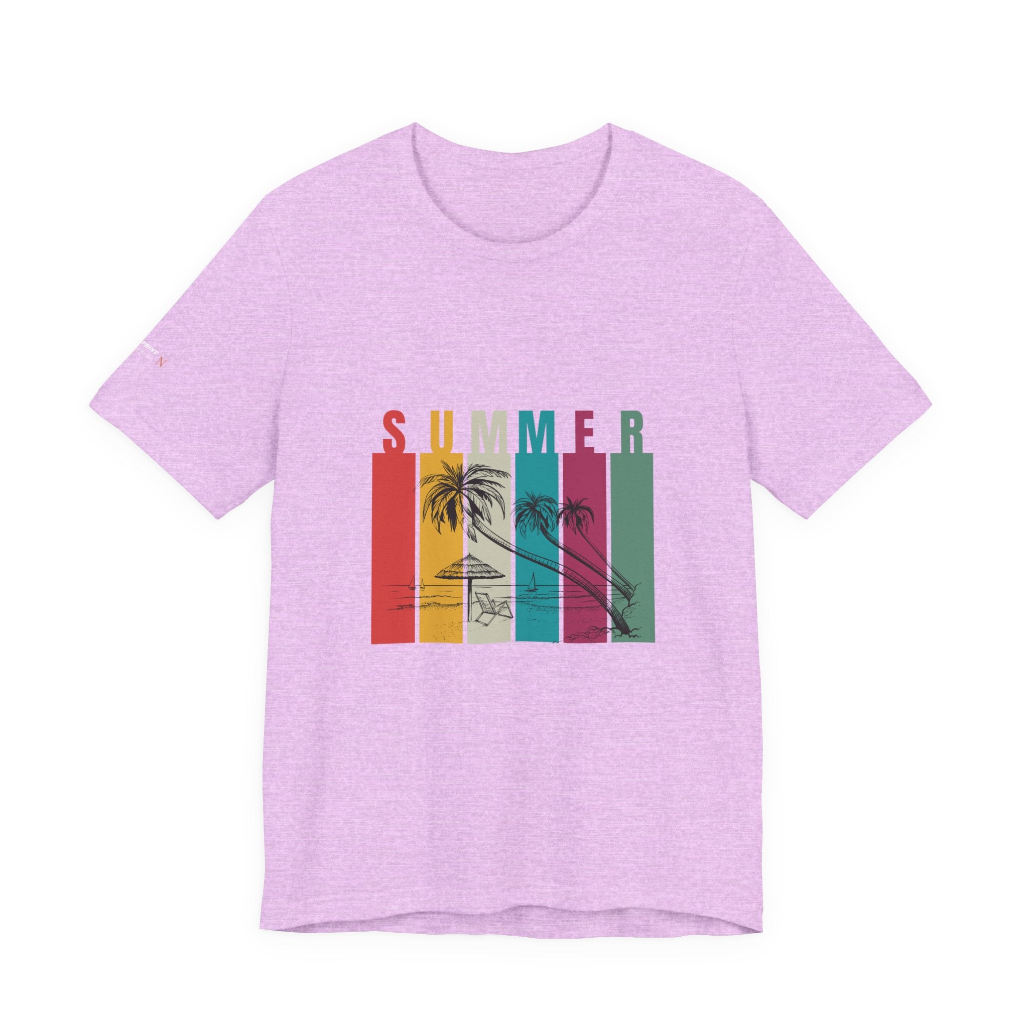 Summer Palm Beach T-Shirt — Vintage Striped Sunset Tee