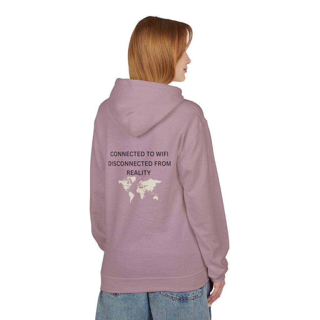 Connected to WiFi, Disconnected from Reality Hoodie – Minimal World Map Tech Travel Pullover