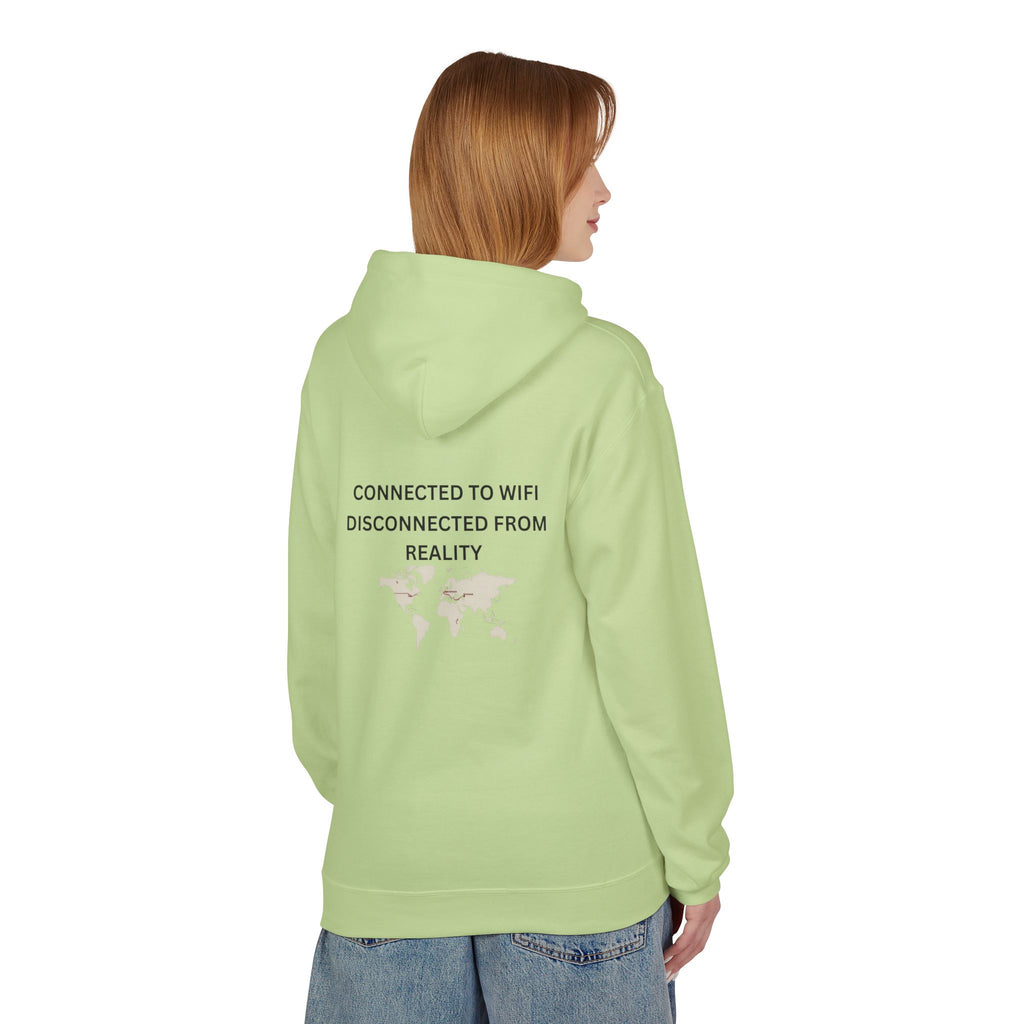 Connected to WiFi, Disconnected from Reality Hoodie – Minimal World Map Tech Travel Pullover