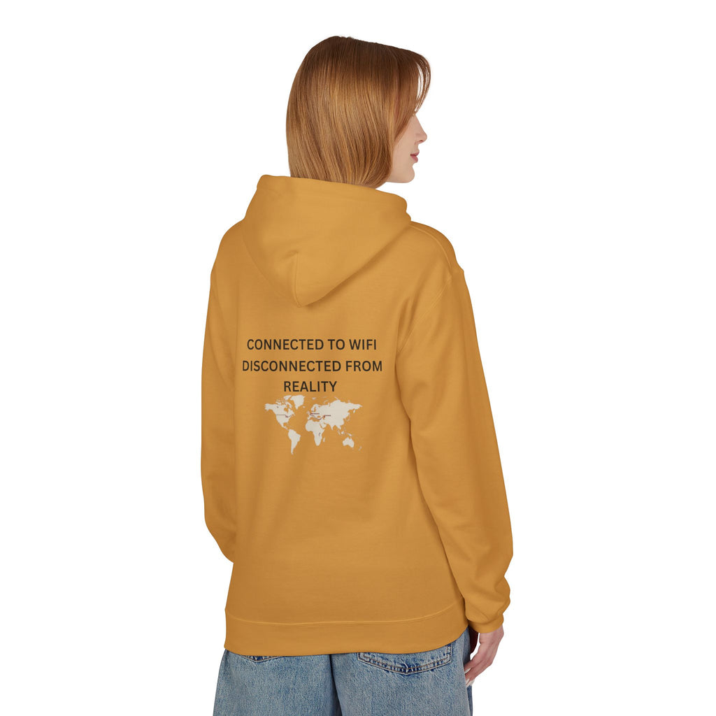 Connected to WiFi, Disconnected from Reality Hoodie – Minimal World Map Tech Travel Pullover