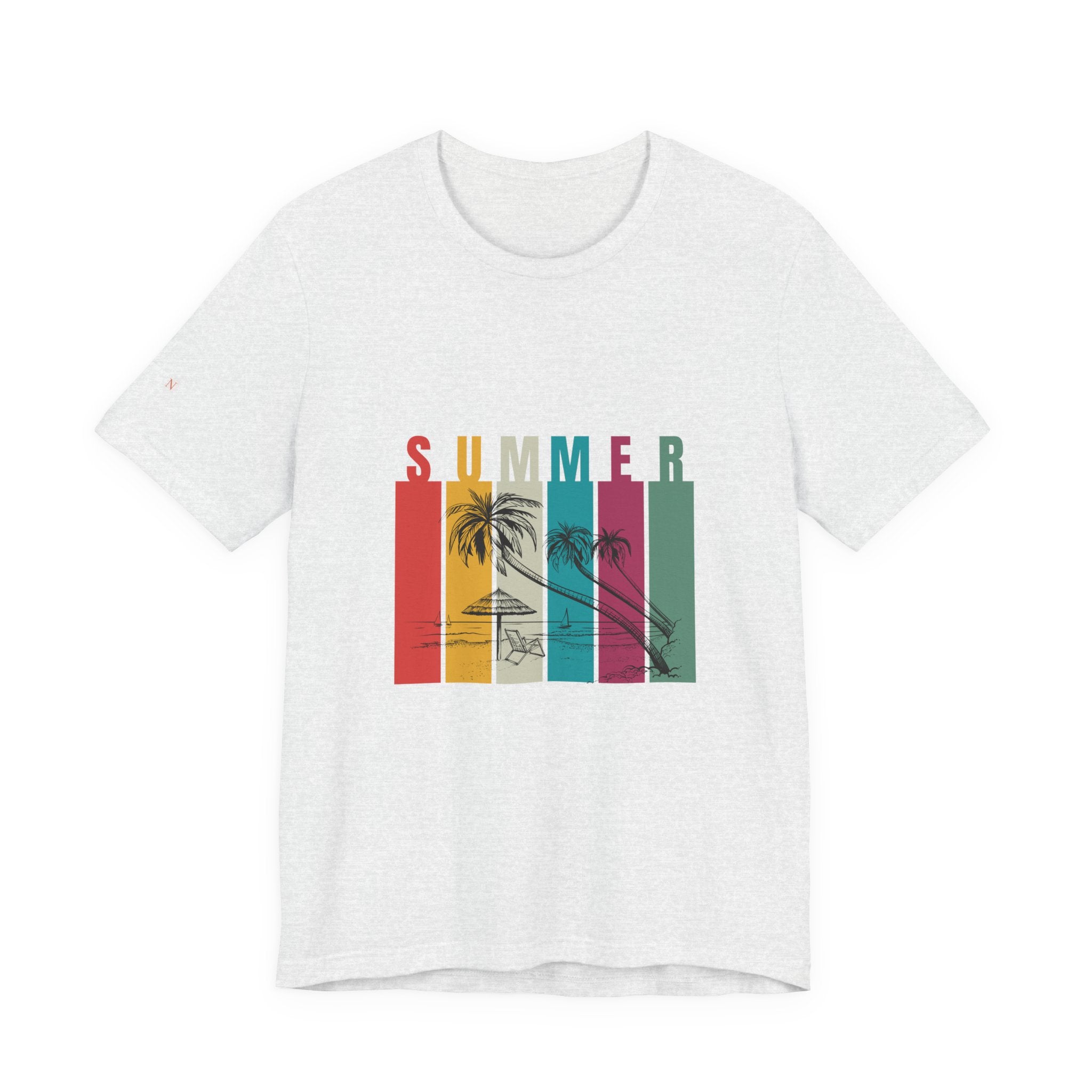 Summer Palm Beach T-Shirt — Vintage Striped Sunset Tee