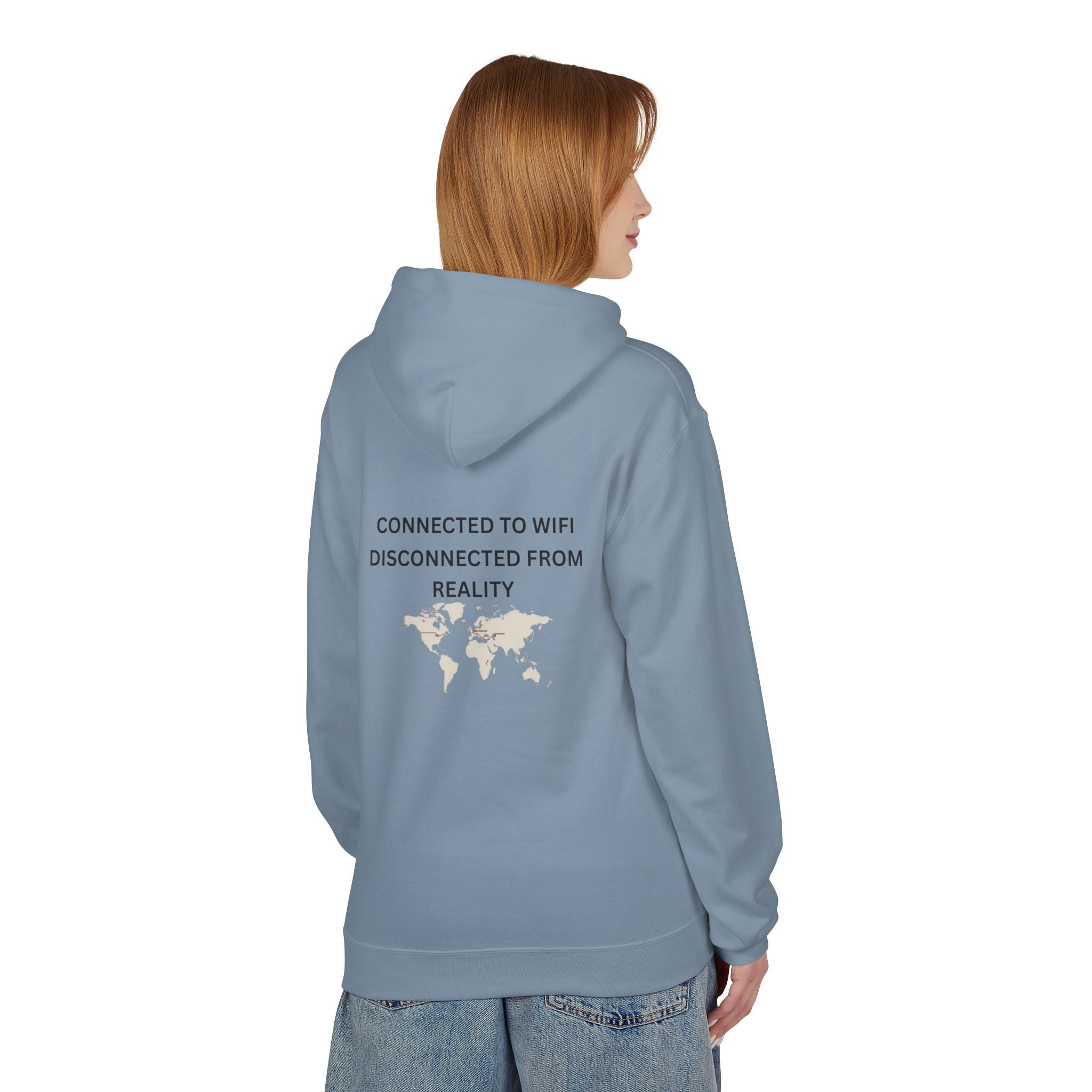 Connected to WiFi, Disconnected from Reality Hoodie – Minimal World Map Tech Travel Pullover