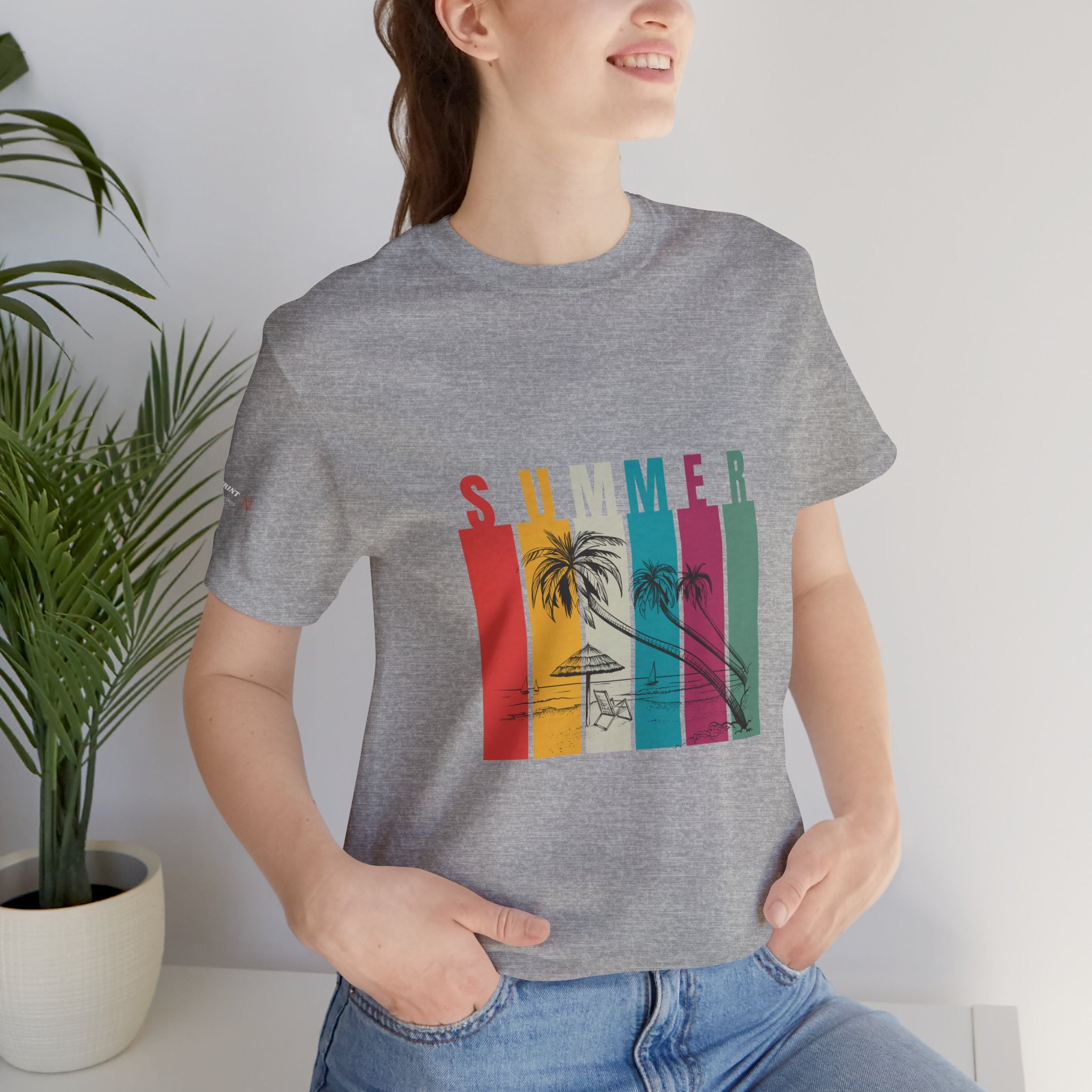 Summer Palm Beach T-Shirt — Vintage Striped Sunset Tee
