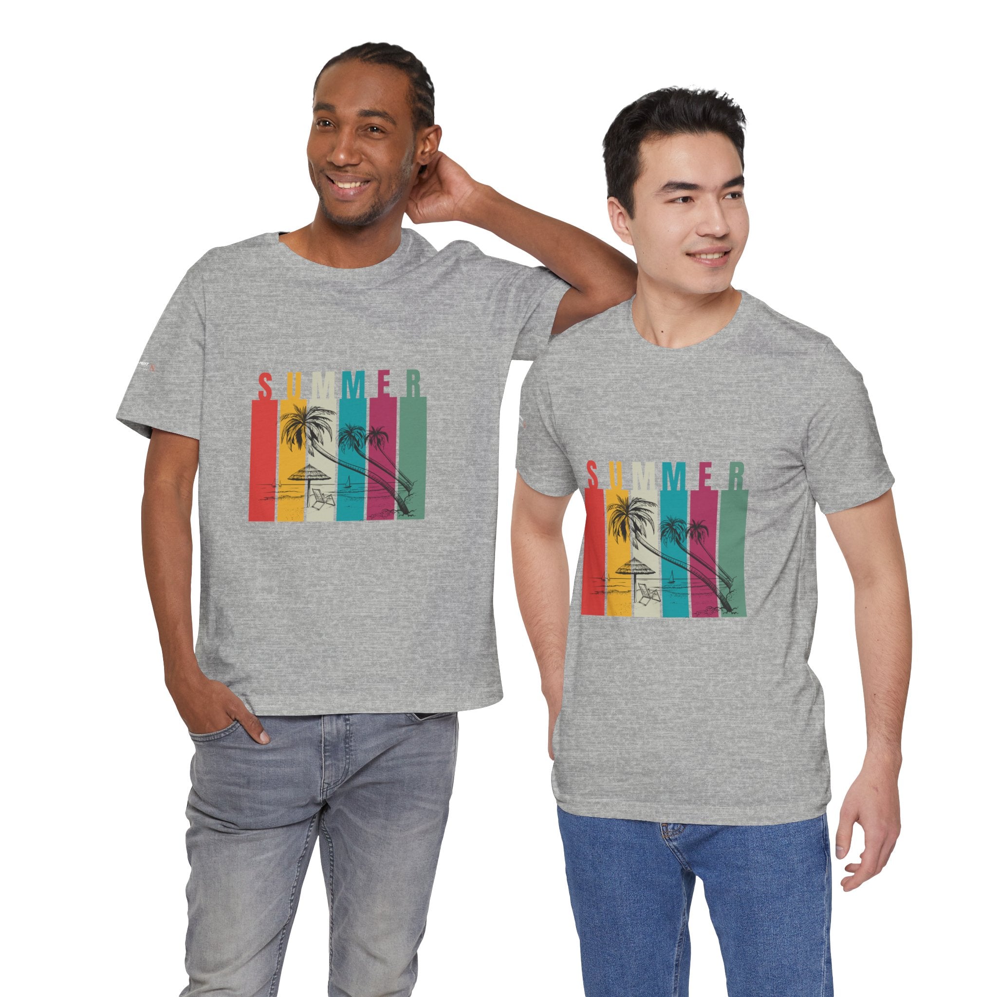 Summer Palm Beach T-Shirt — Vintage Striped Sunset Tee