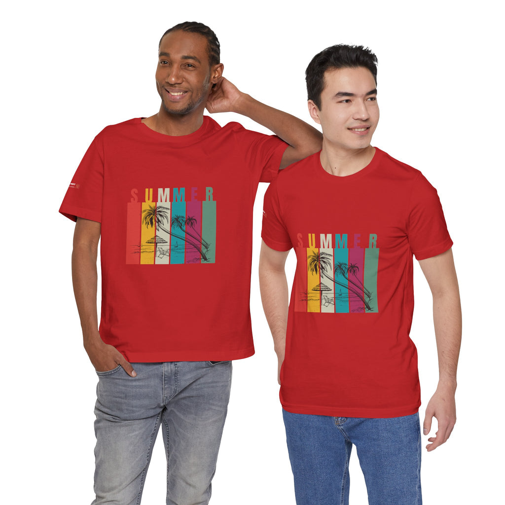Summer Palm Beach T-Shirt — Vintage Striped Sunset Tee