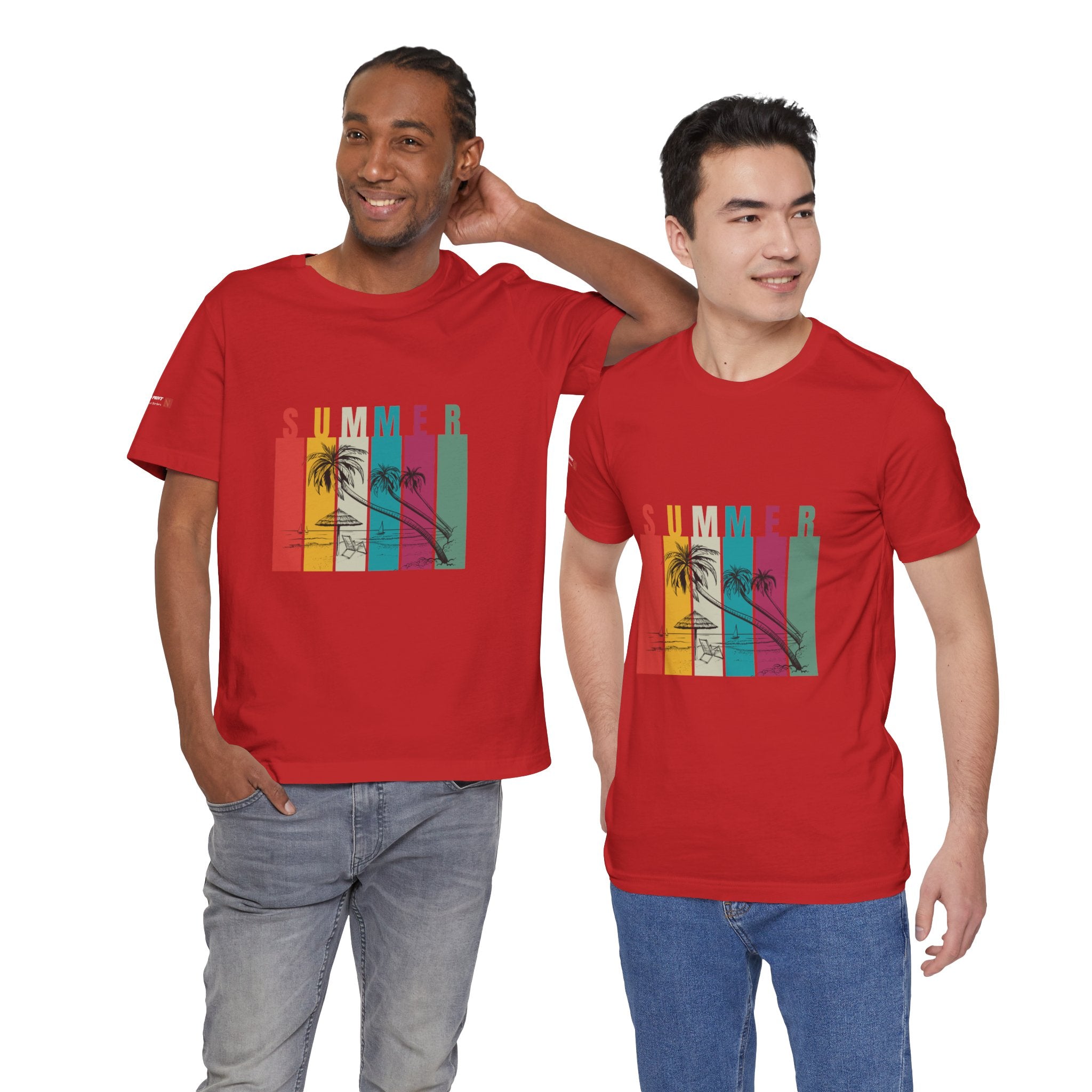 Summer Palm Beach T-Shirt — Vintage Striped Sunset Tee