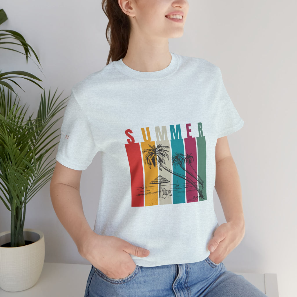 Summer Palm Beach T-Shirt — Vintage Striped Sunset Tee