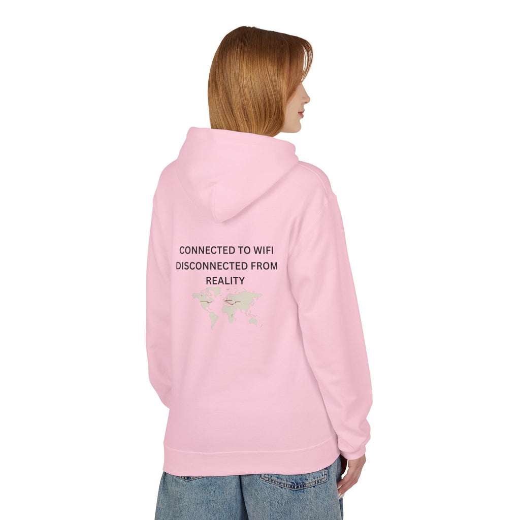 Connected to WiFi, Disconnected from Reality Hoodie – Minimal World Map Tech Travel Pullover