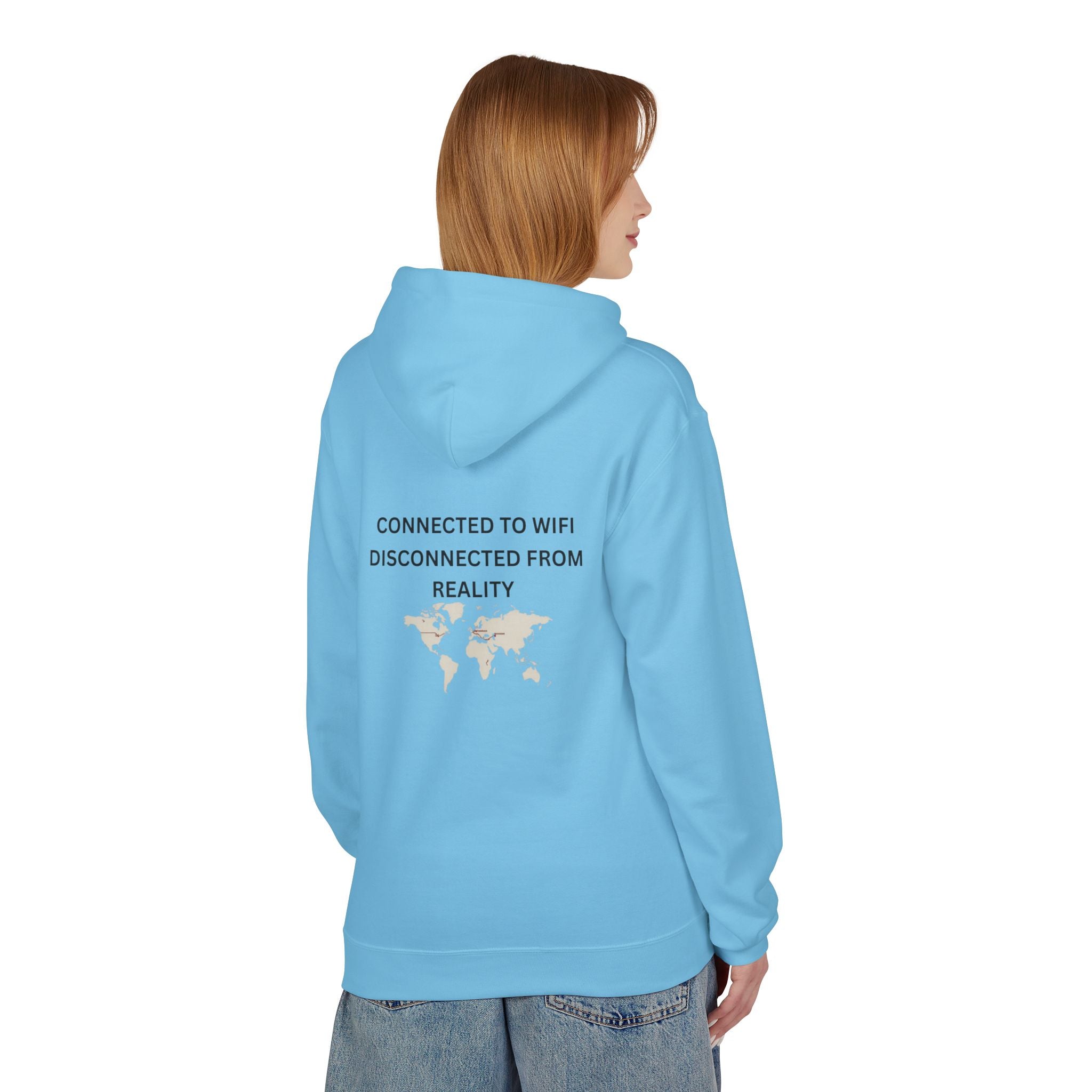 Connected to WiFi, Disconnected from Reality Hoodie – Minimal World Map Tech Travel Pullover
