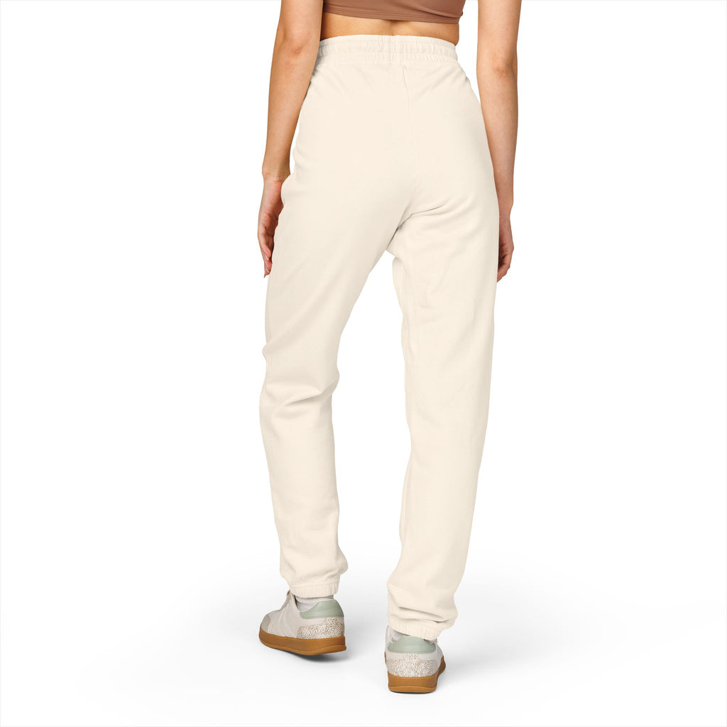 Progress over Perfection Embroidered Garment-Dyed Fleece Sweatpants — Minimal Small Script Logo Joggers