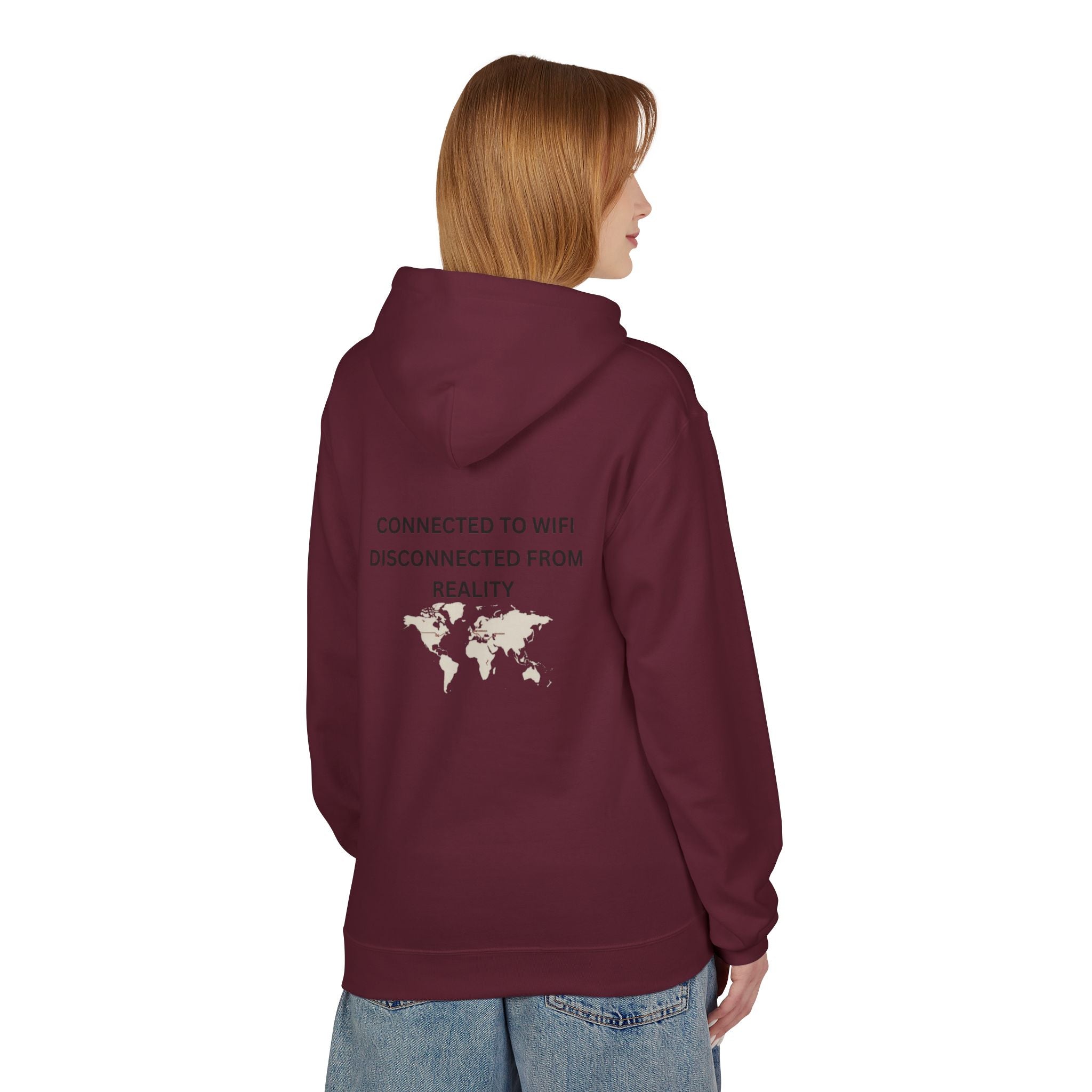 Connected to WiFi, Disconnected from Reality Hoodie – Minimal World Map Tech Travel Pullover