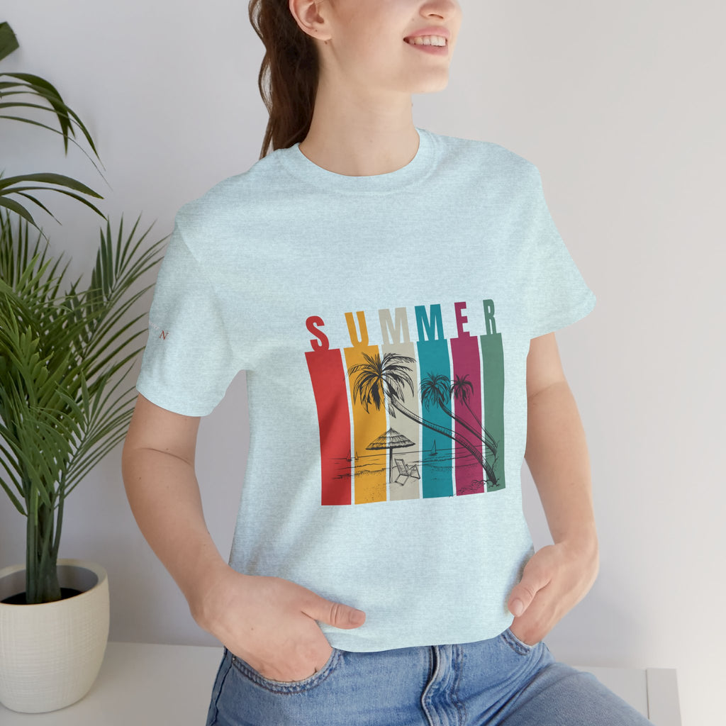 Summer Palm Beach T-Shirt — Vintage Striped Sunset Tee