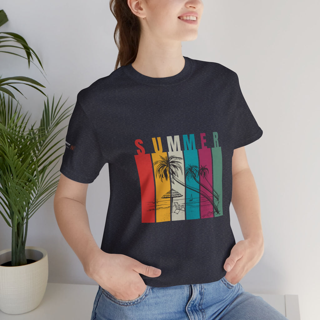 Summer Palm Beach T-Shirt — Vintage Striped Sunset Tee