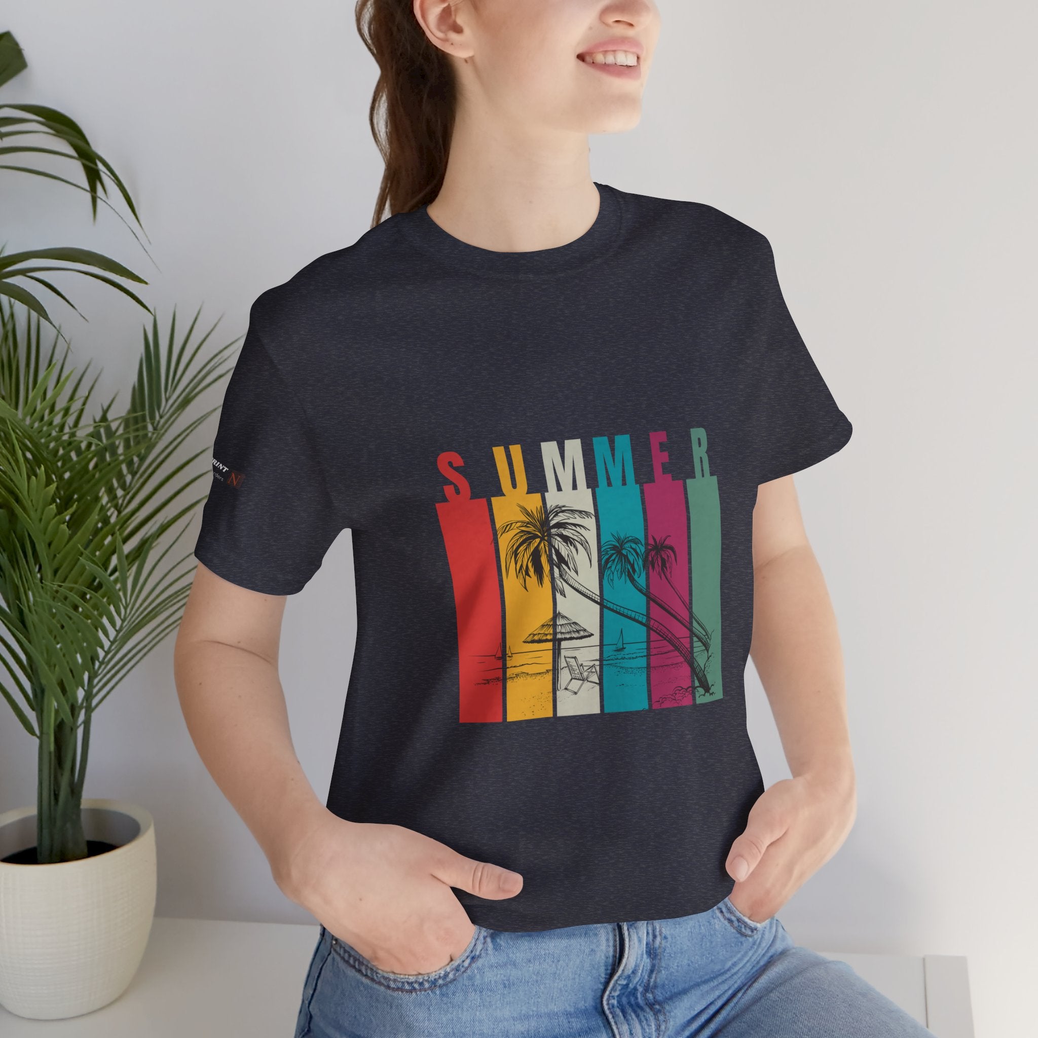 Summer Palm Beach T-Shirt — Vintage Striped Sunset Tee