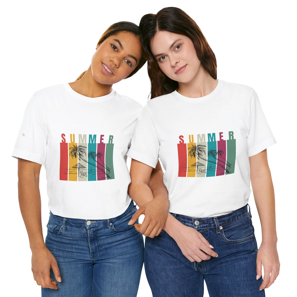 Summer Palm Beach T-Shirt — Vintage Striped Sunset Tee