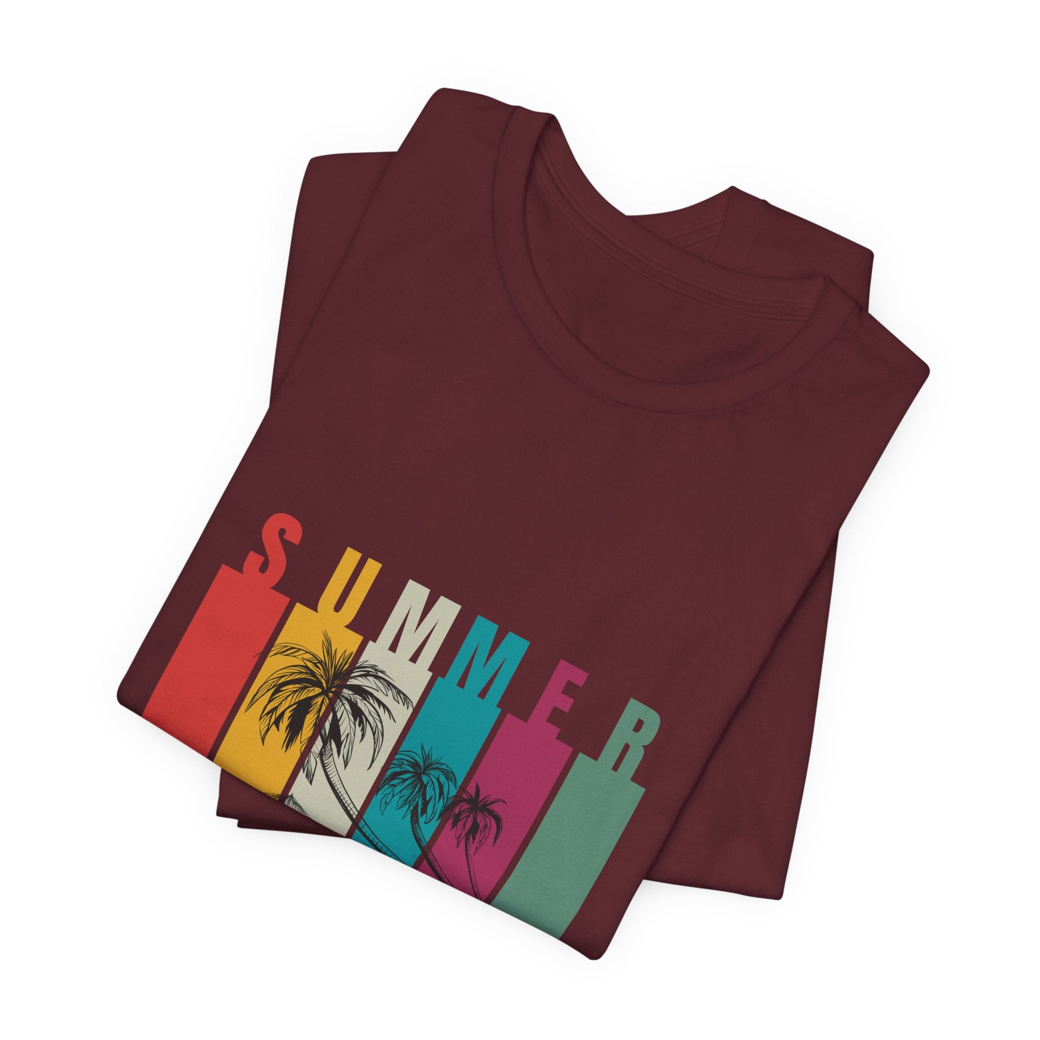 Summer Palm Beach T-Shirt — Vintage Striped Sunset Tee