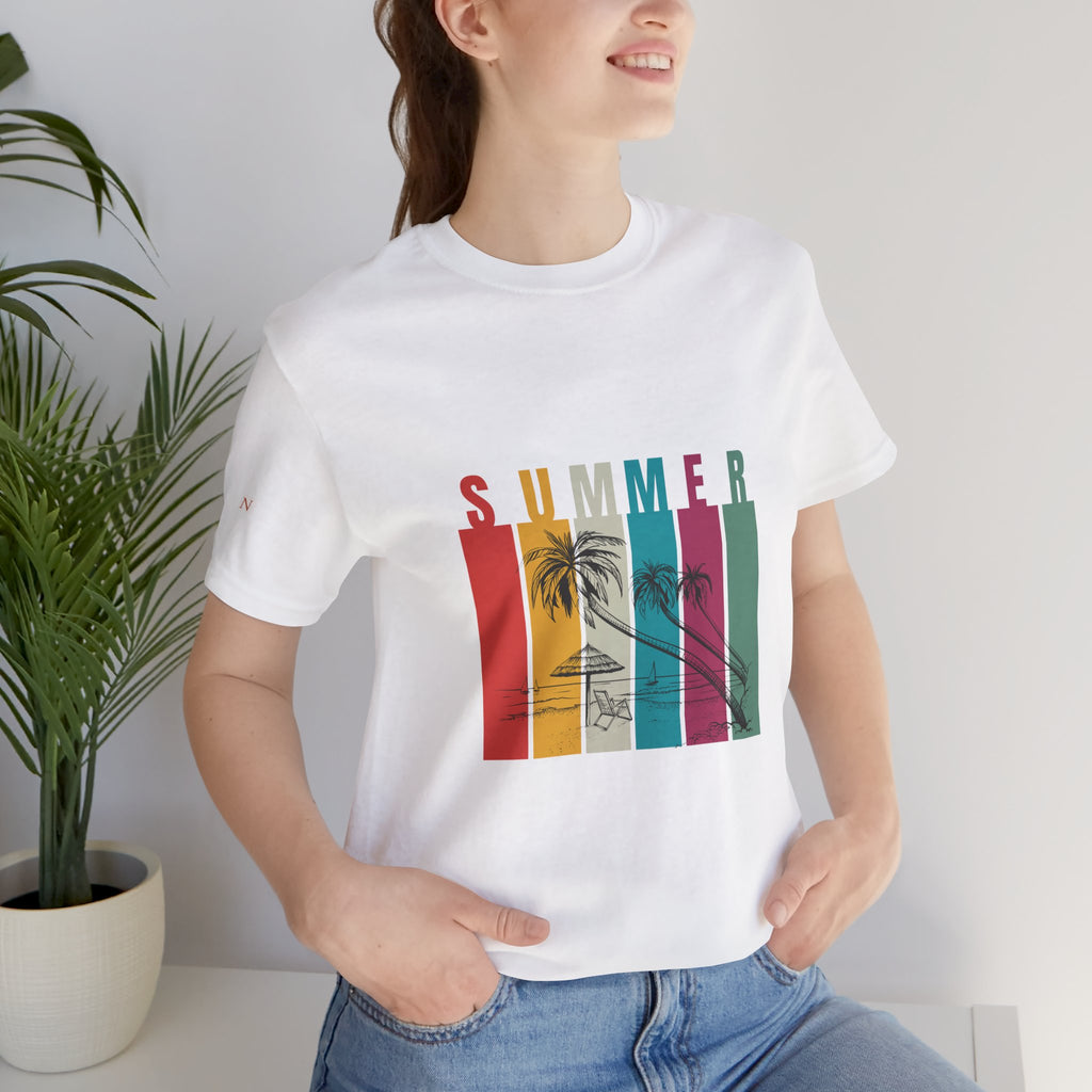 Summer Palm Beach T-Shirt — Vintage Striped Sunset Tee