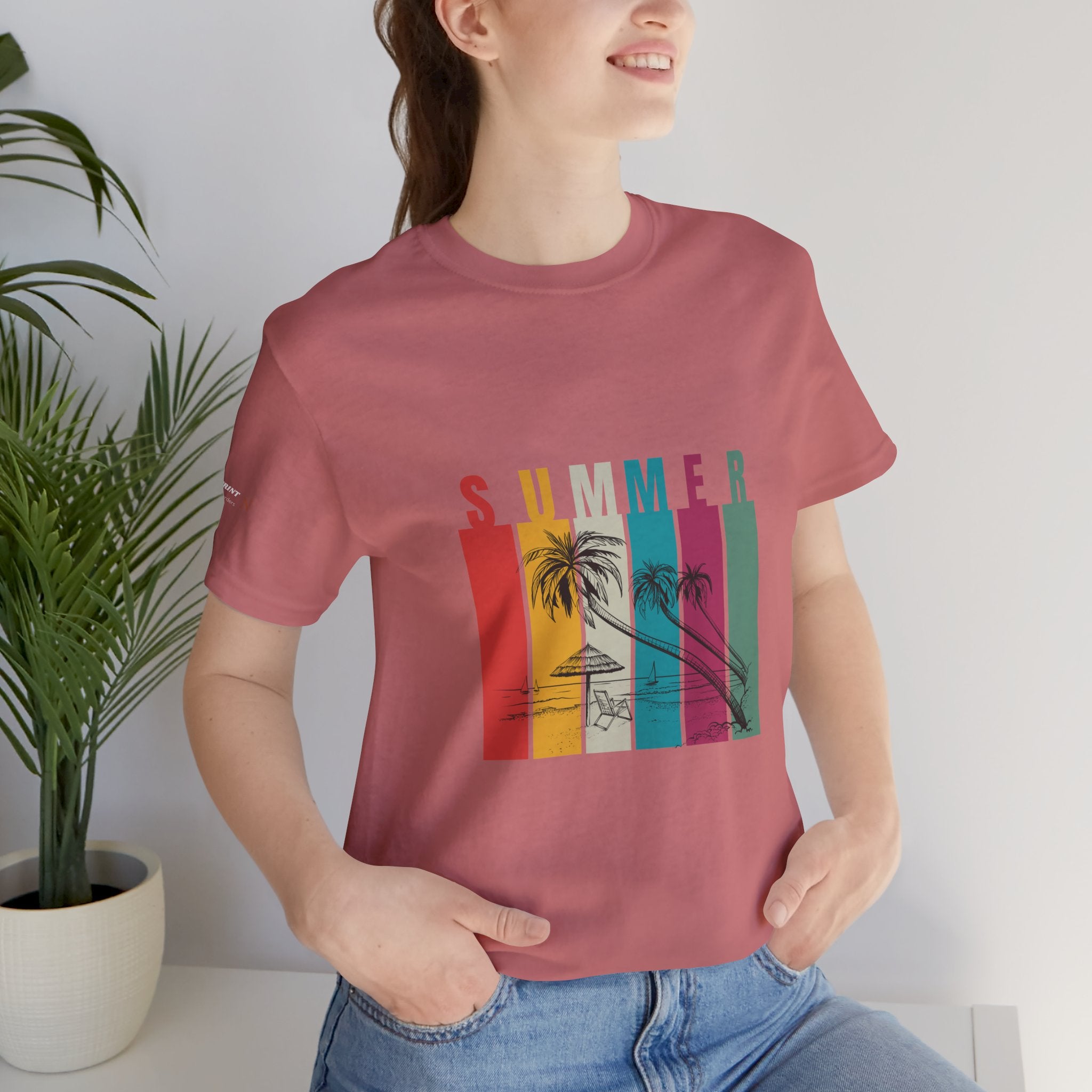 Summer Palm Beach T-Shirt — Vintage Striped Sunset Tee