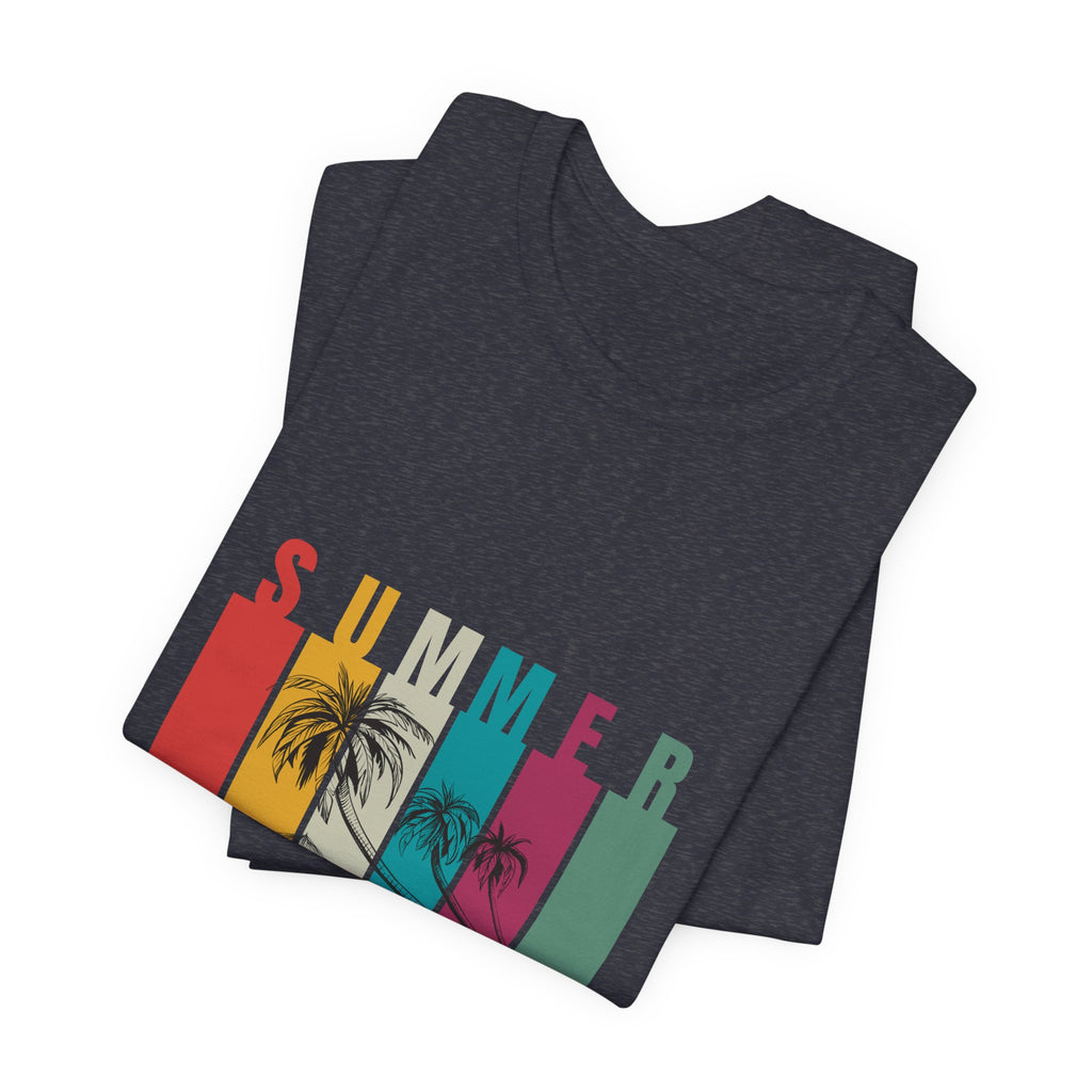 Summer Palm Beach T-Shirt — Vintage Striped Sunset Tee