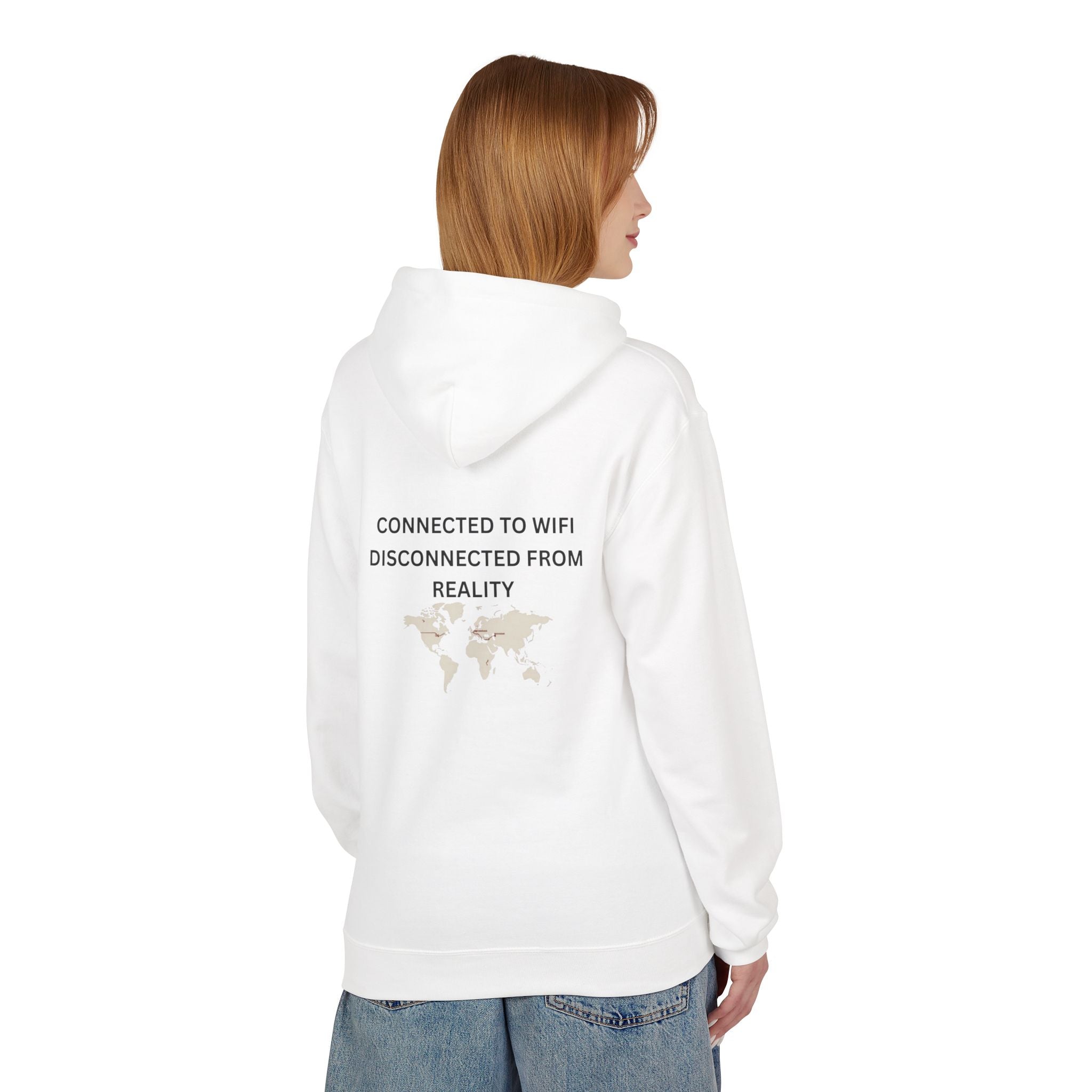 Connected to WiFi, Disconnected from Reality Hoodie – Minimal World Map Tech Travel Pullover