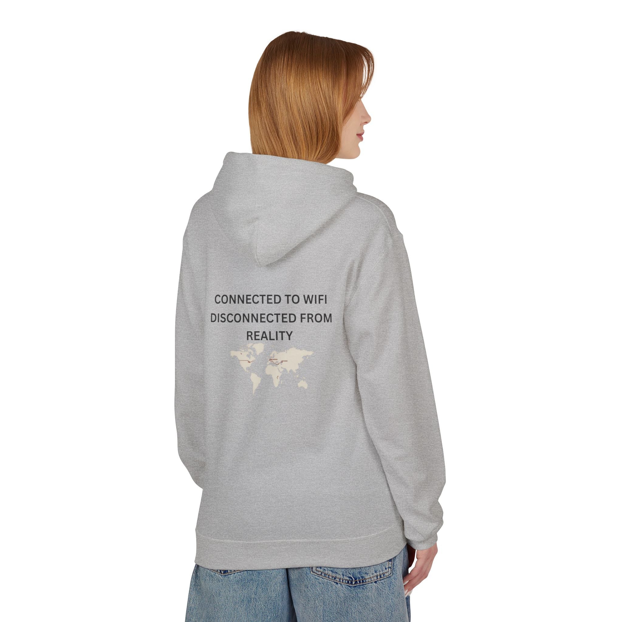 Connected to WiFi, Disconnected from Reality Hoodie – Minimal World Map Tech Travel Pullover
