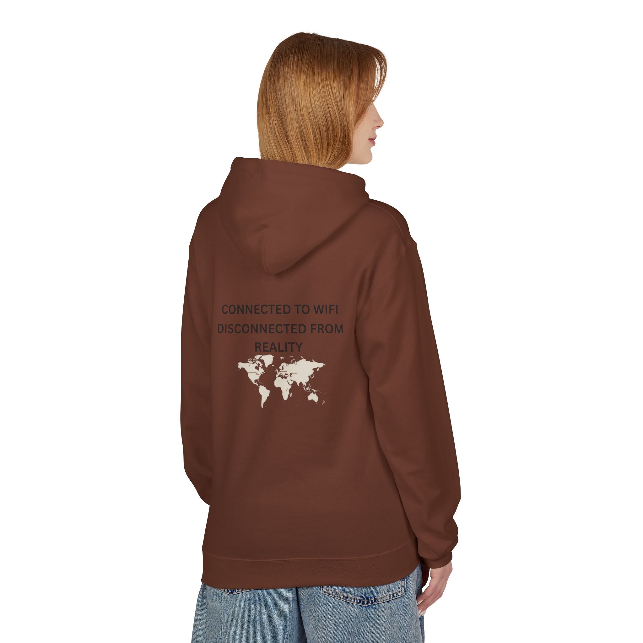 Connected to WiFi, Disconnected from Reality Hoodie – Minimal World Map Tech Travel Pullover