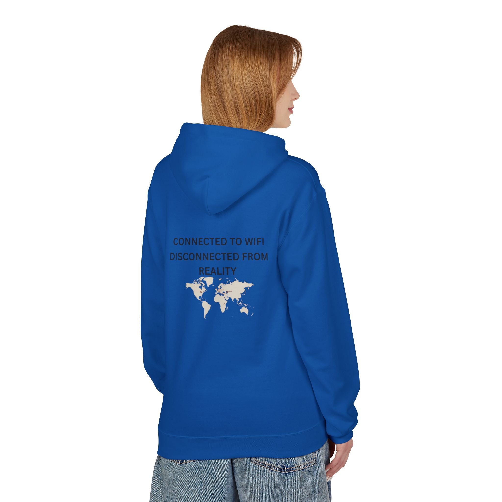 Connected to WiFi, Disconnected from Reality Hoodie – Minimal World Map Tech Travel Pullover