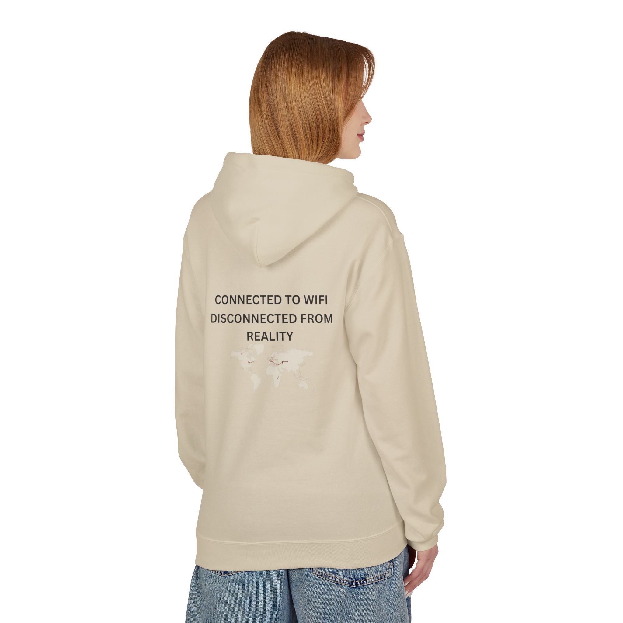 Connected to WiFi, Disconnected from Reality Hoodie – Minimal World Map Tech Travel Pullover