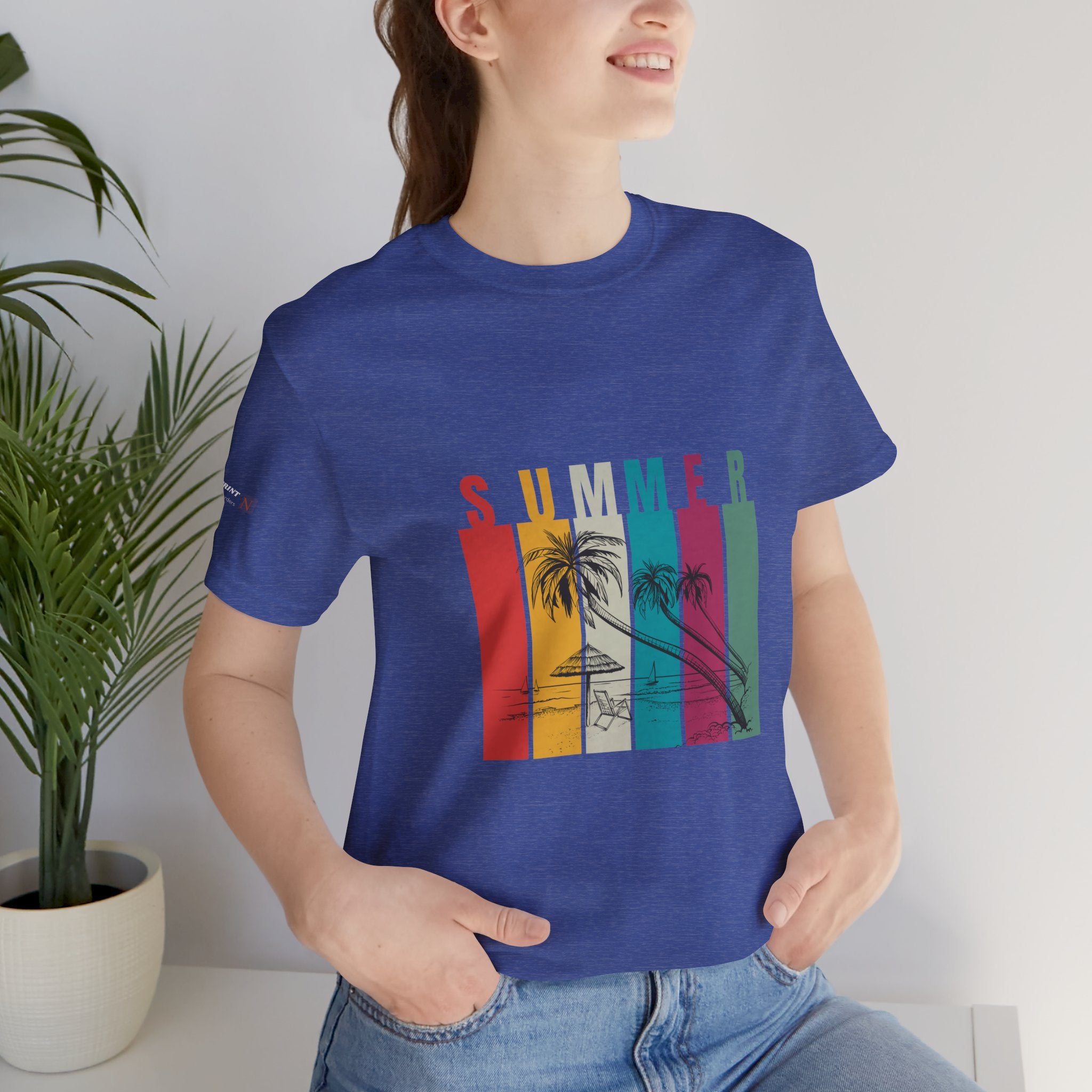 Summer Palm Beach T-Shirt — Vintage Striped Sunset Tee