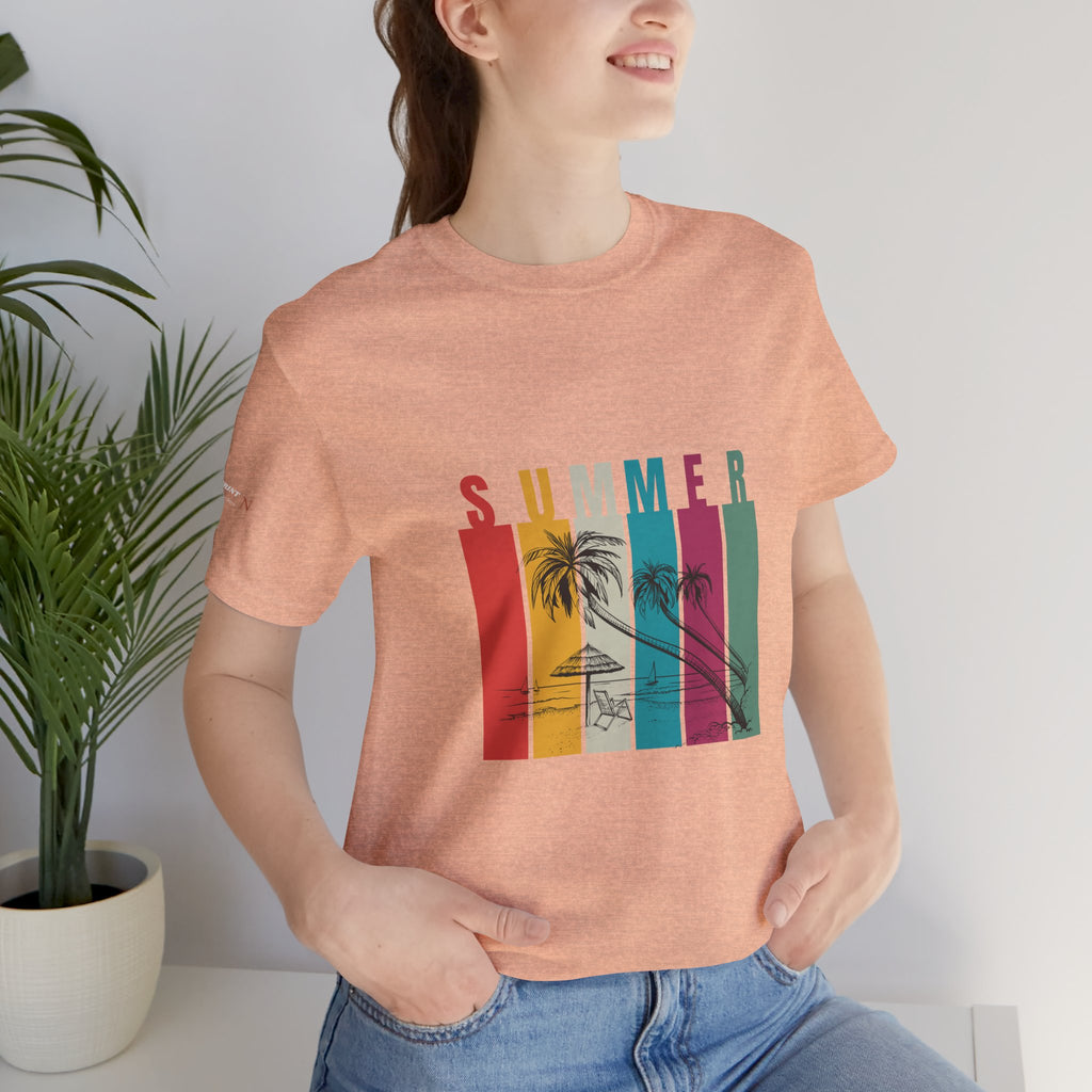 Summer Palm Beach T-Shirt — Vintage Striped Sunset Tee