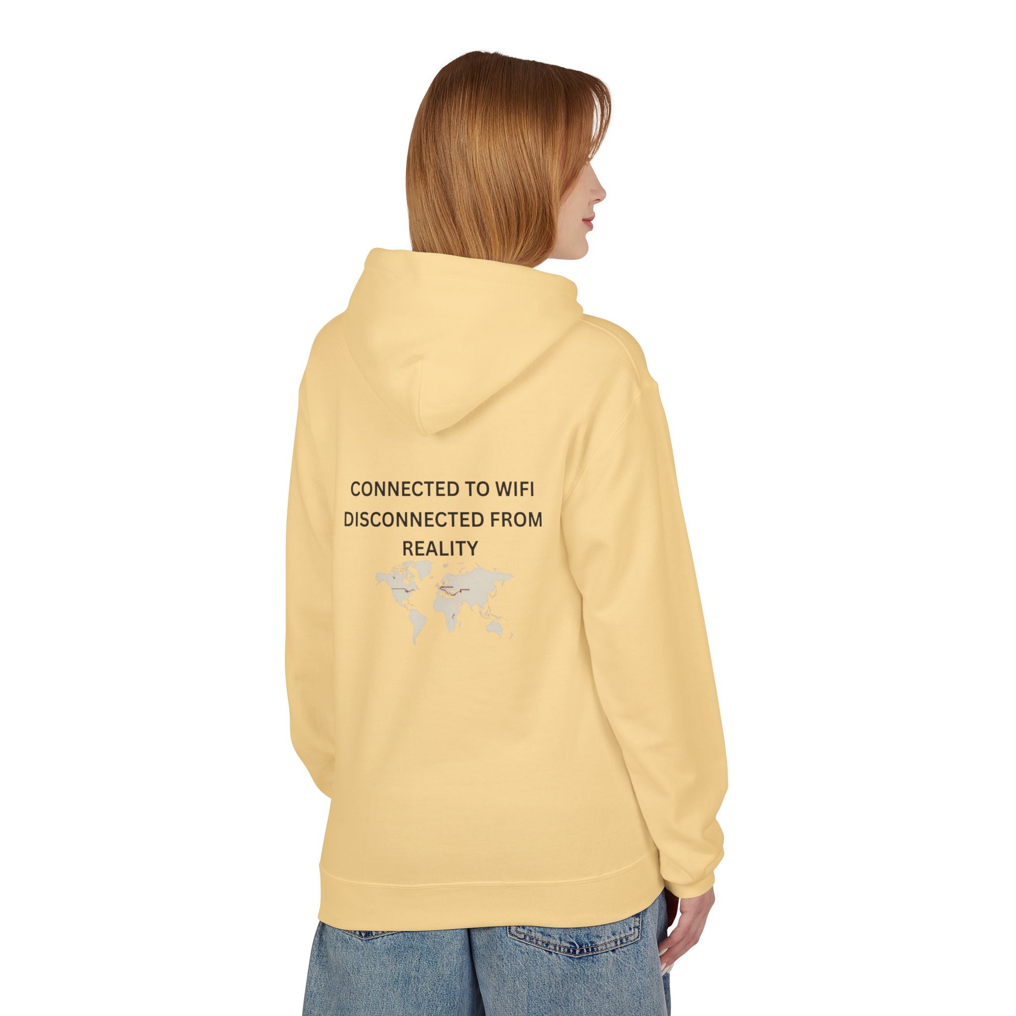 Connected to WiFi, Disconnected from Reality Hoodie – Minimal World Map Tech Travel Pullover