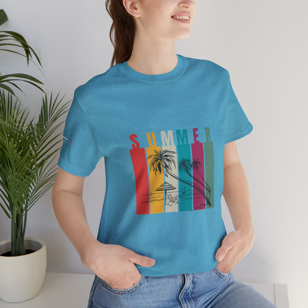 Summer Palm Beach T-Shirt — Vintage Striped Sunset Tee
