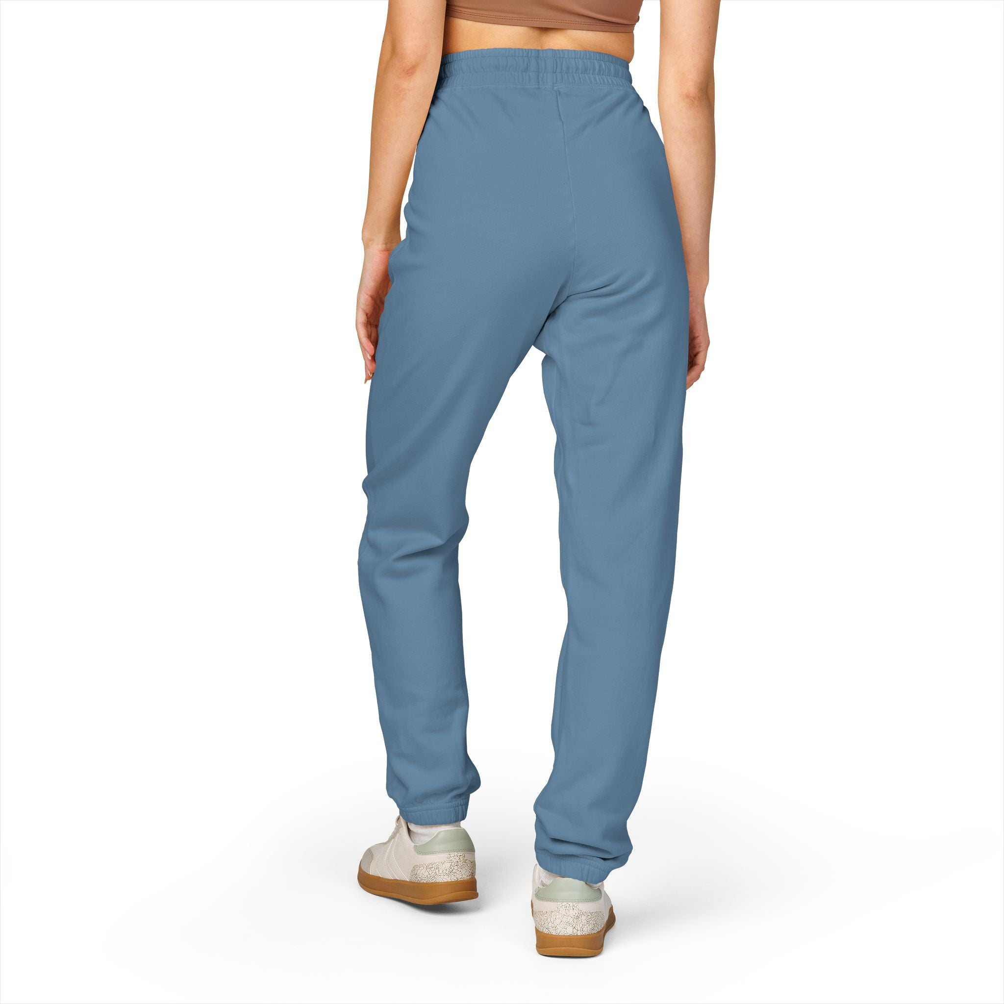 Progress over Perfection Embroidered Garment-Dyed Fleece Sweatpants — Minimal Small Script Logo Joggers