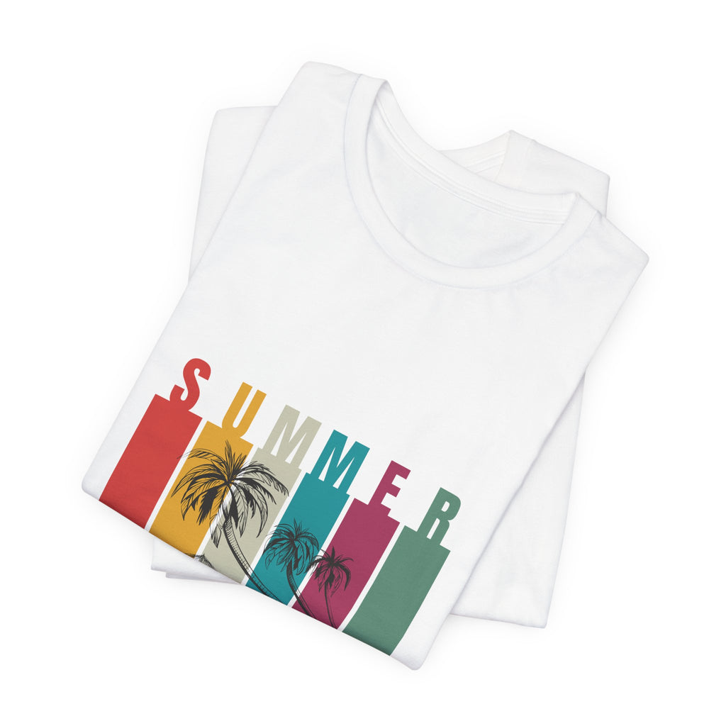 Summer Palm Beach T-Shirt — Vintage Striped Sunset Tee
