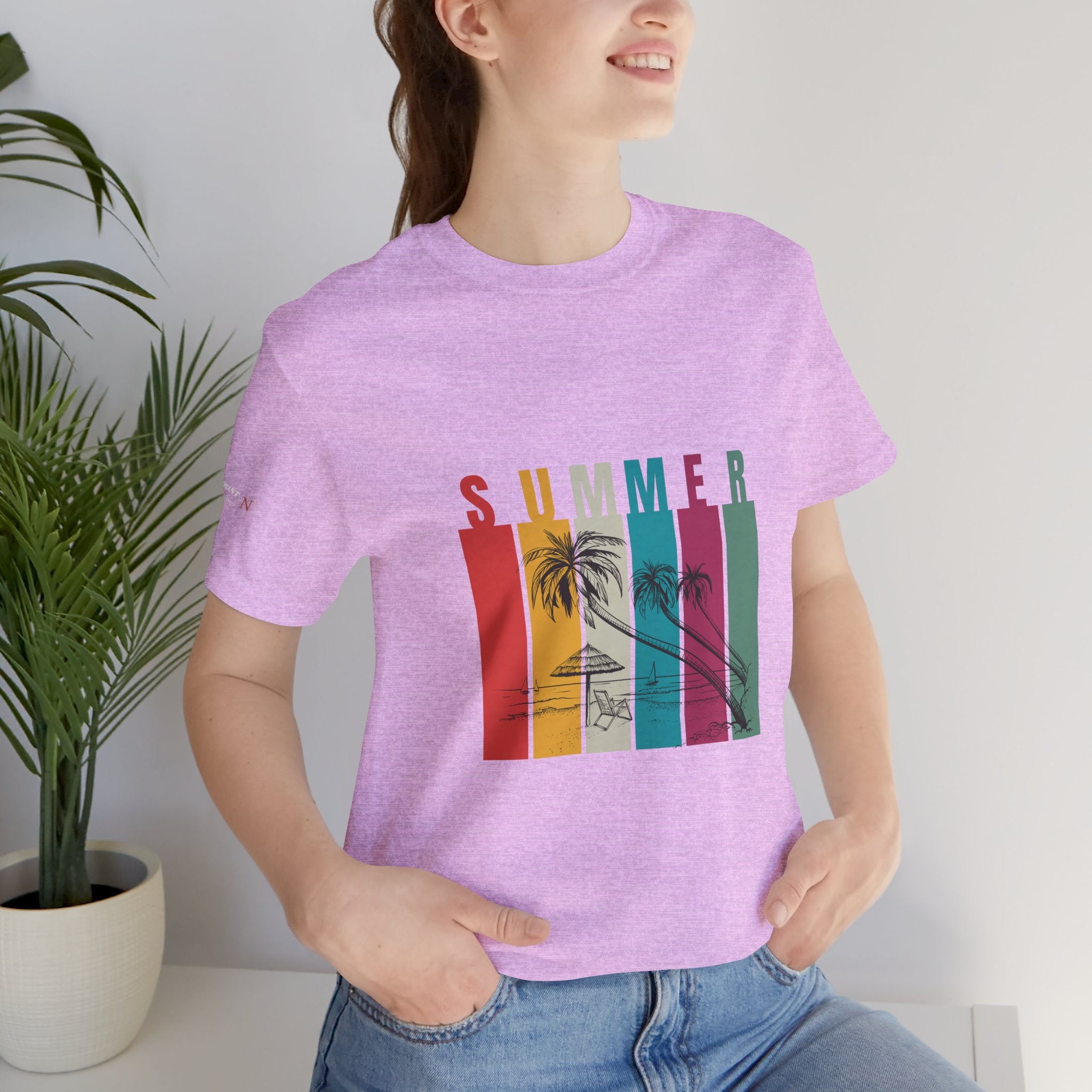 Summer Palm Beach T-Shirt — Vintage Striped Sunset Tee