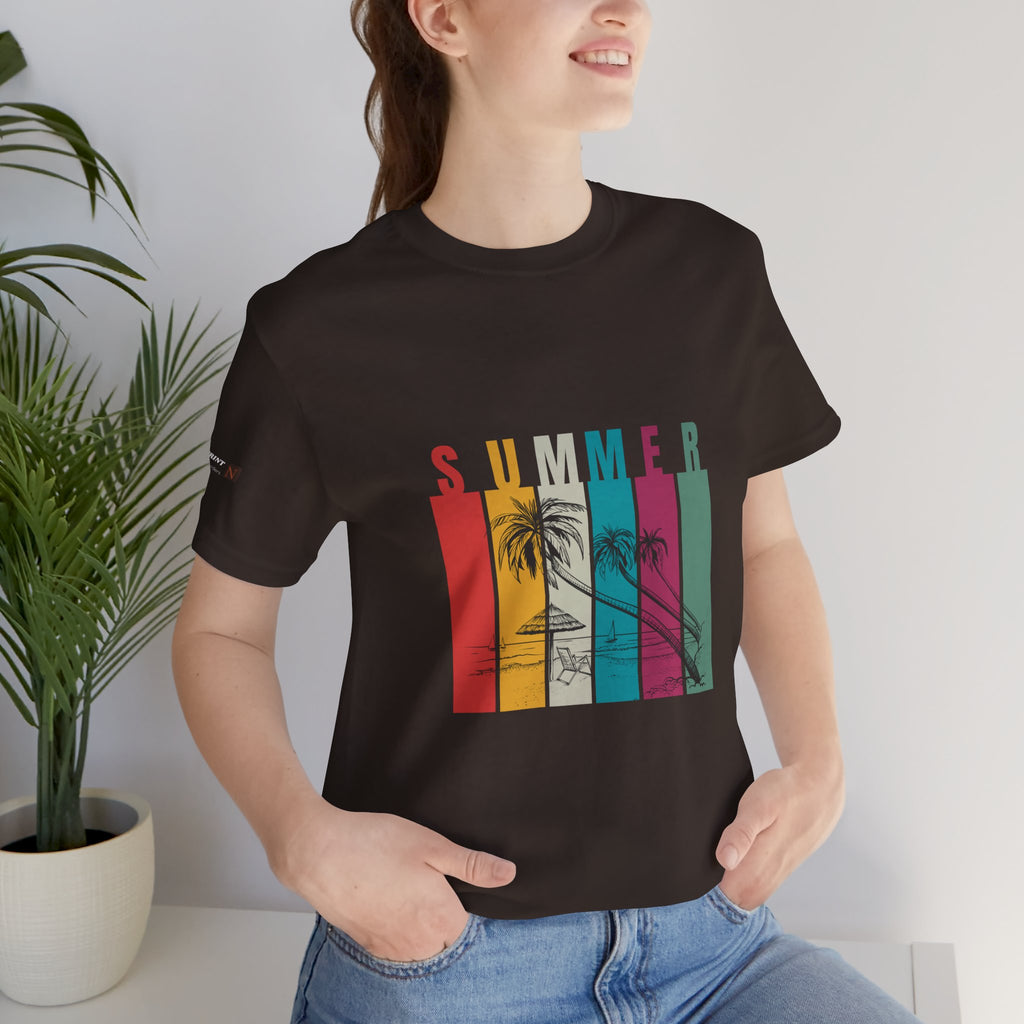 Summer Palm Beach T-Shirt — Vintage Striped Sunset Tee