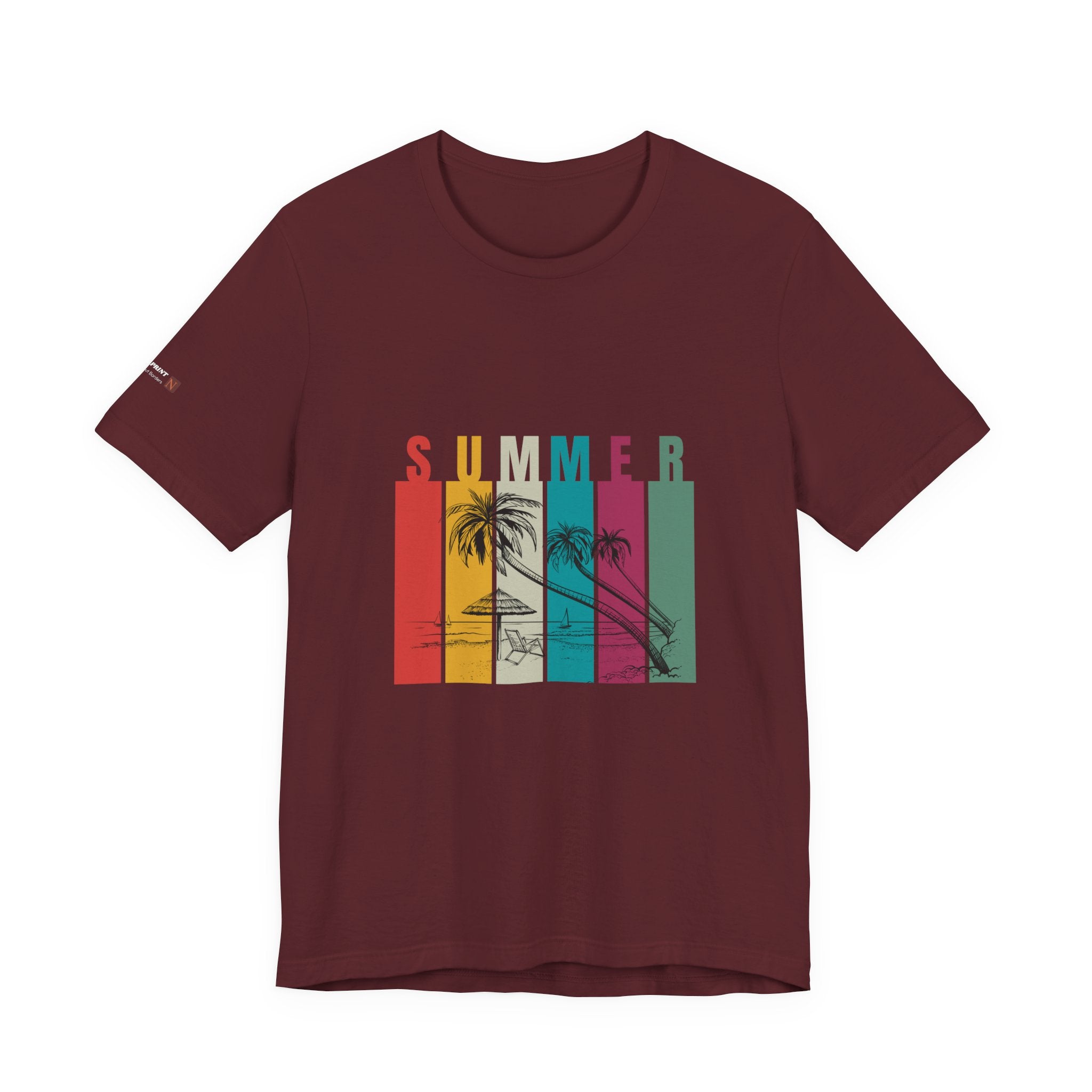 Summer Palm Beach T-Shirt — Vintage Striped Sunset Tee