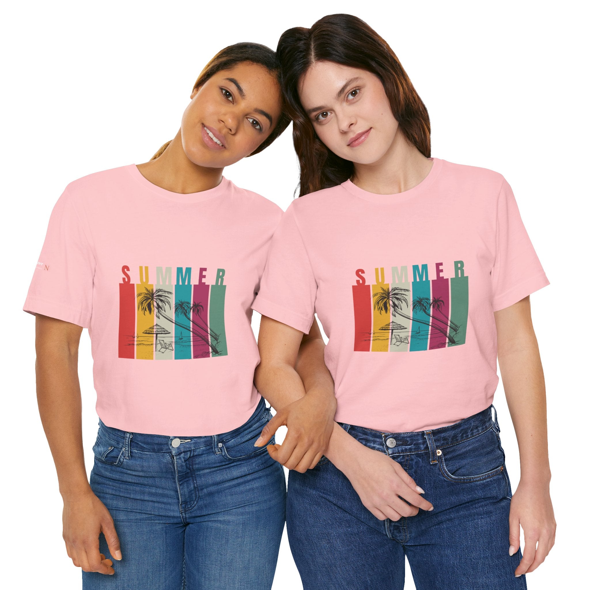 Summer Palm Beach T-Shirt — Vintage Striped Sunset Tee