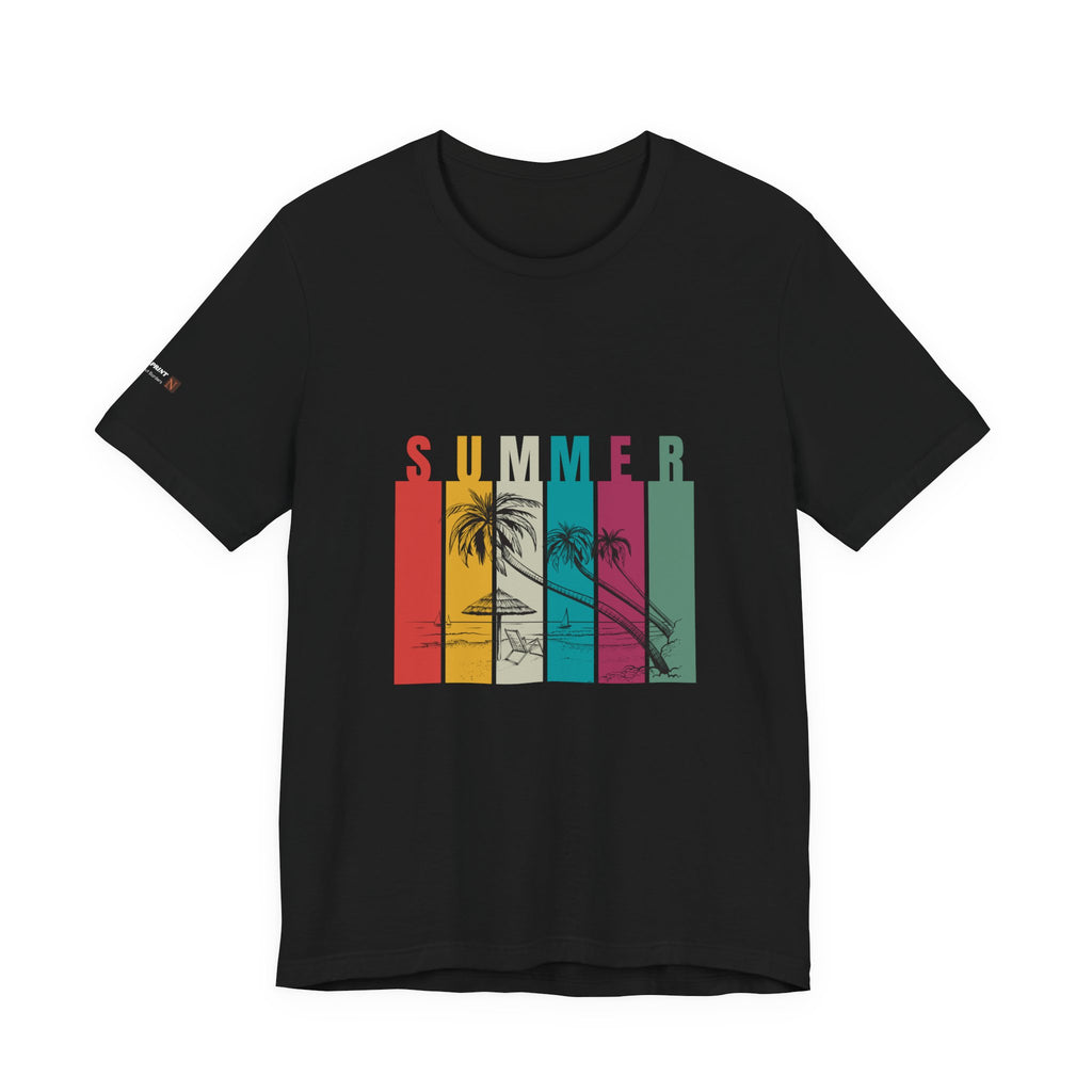 Summer Palm Beach T-Shirt — Vintage Striped Sunset Tee