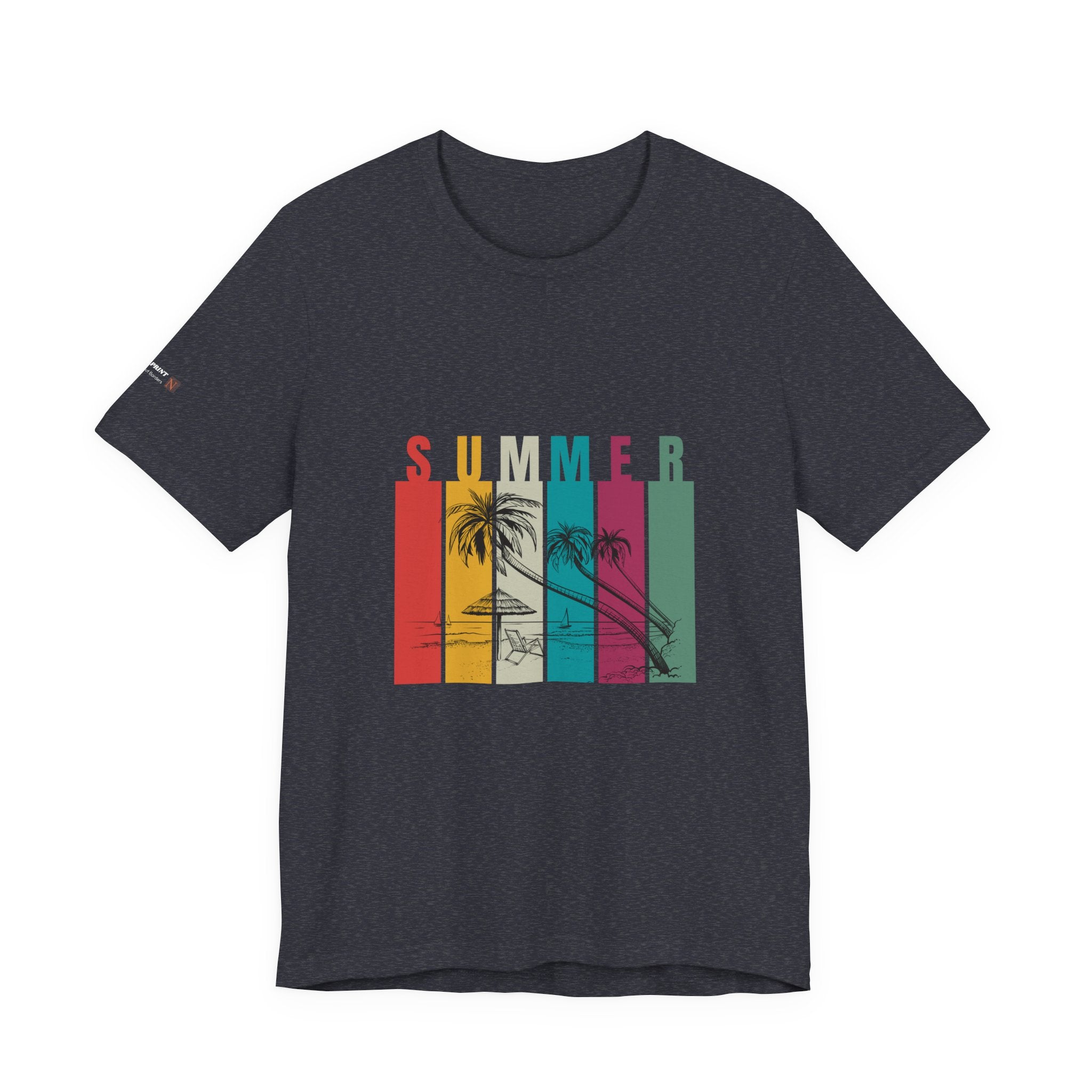 Summer Palm Beach T-Shirt — Vintage Striped Sunset Tee