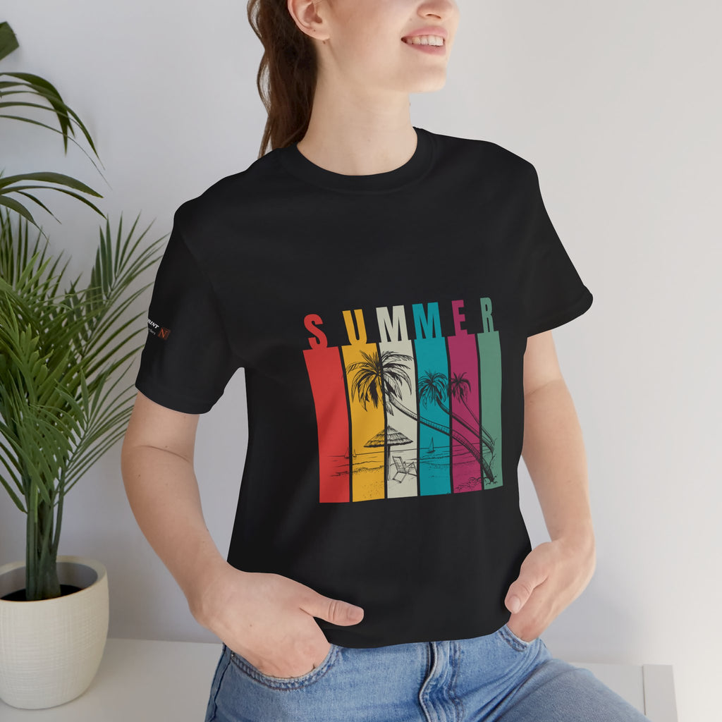 Summer Palm Beach T-Shirt — Vintage Striped Sunset Tee